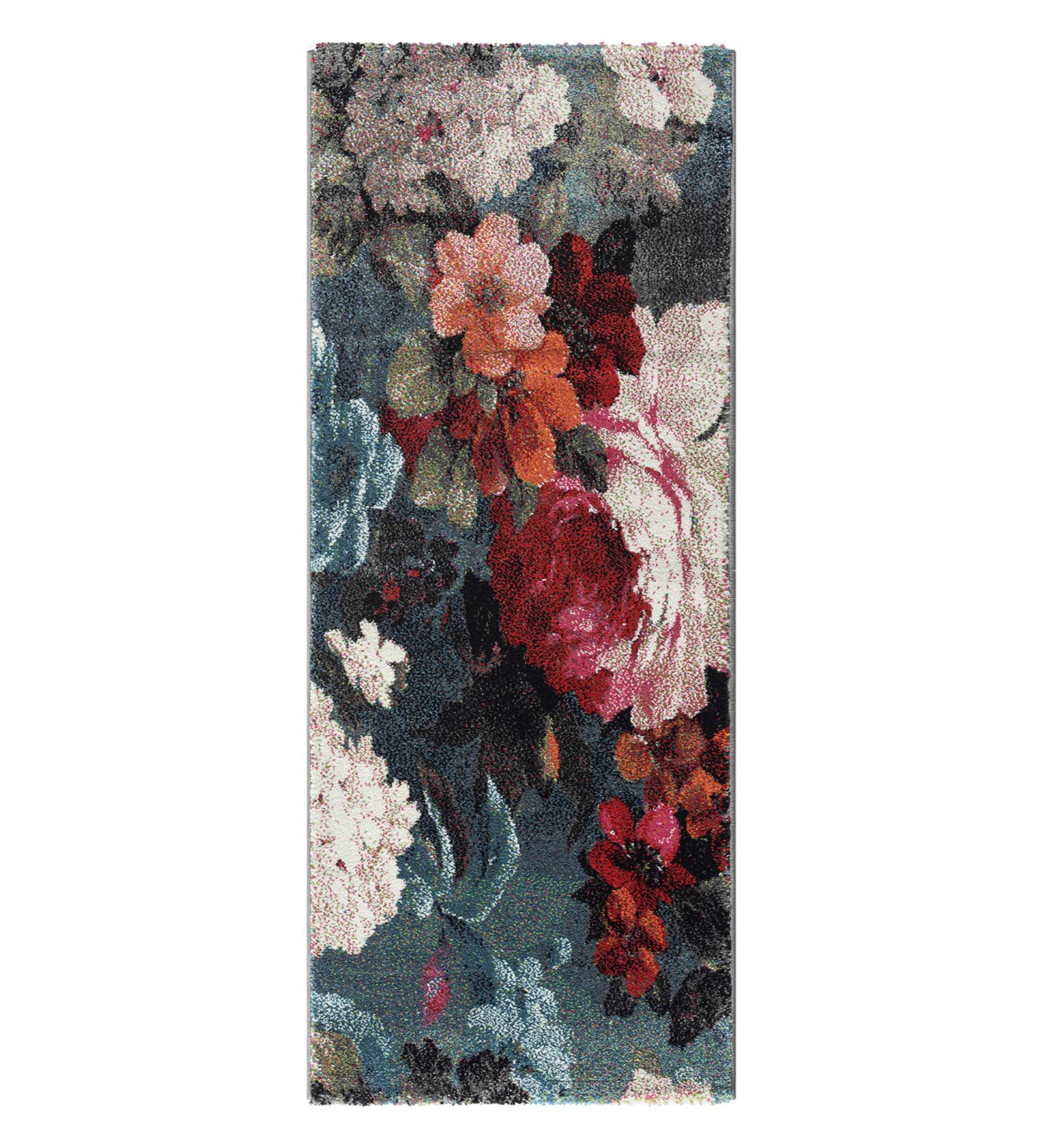 Diamond Floral Bedside Runner Blue and Maroon