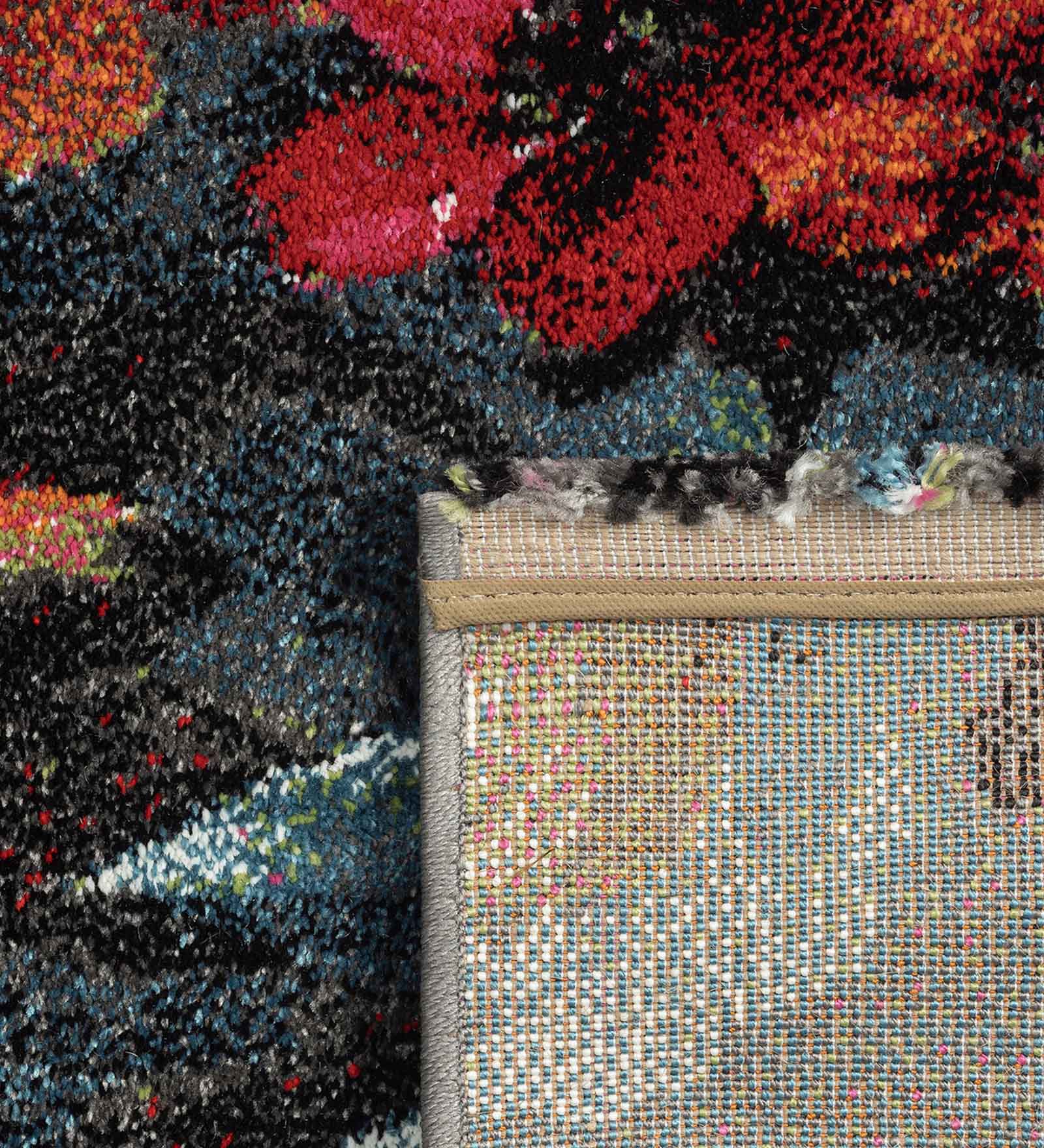 Diamond Floral Bedside Runner Blue and Maroon