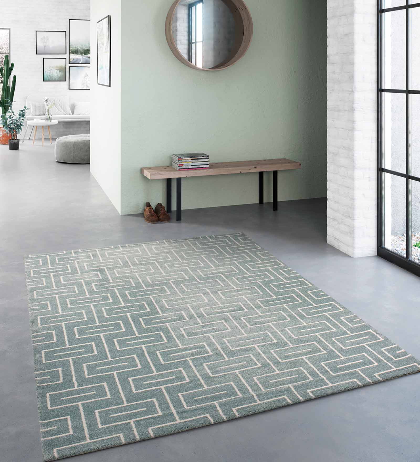 Elle Brick Road Geometric Carpet T.Blue