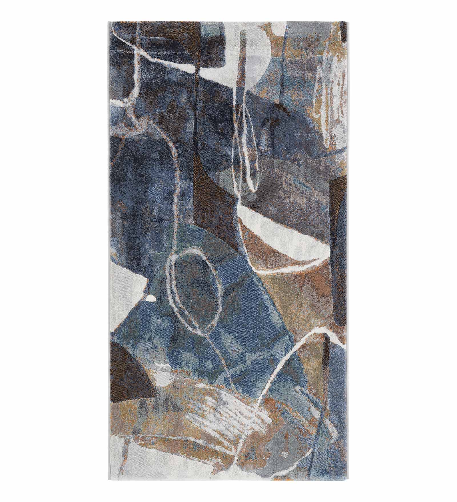 Aquarius Abstract Machine Made Runner Brown