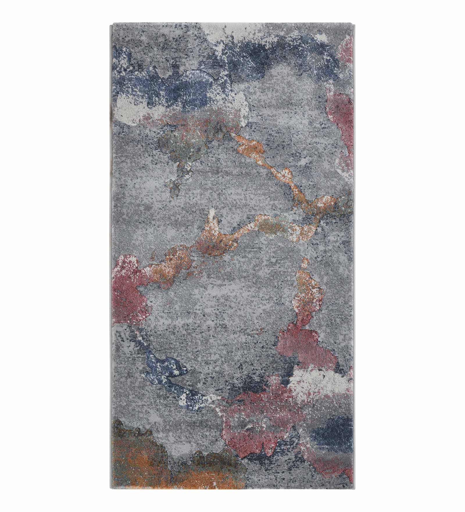 Aquarius Abstract Machine Made Runner Grey