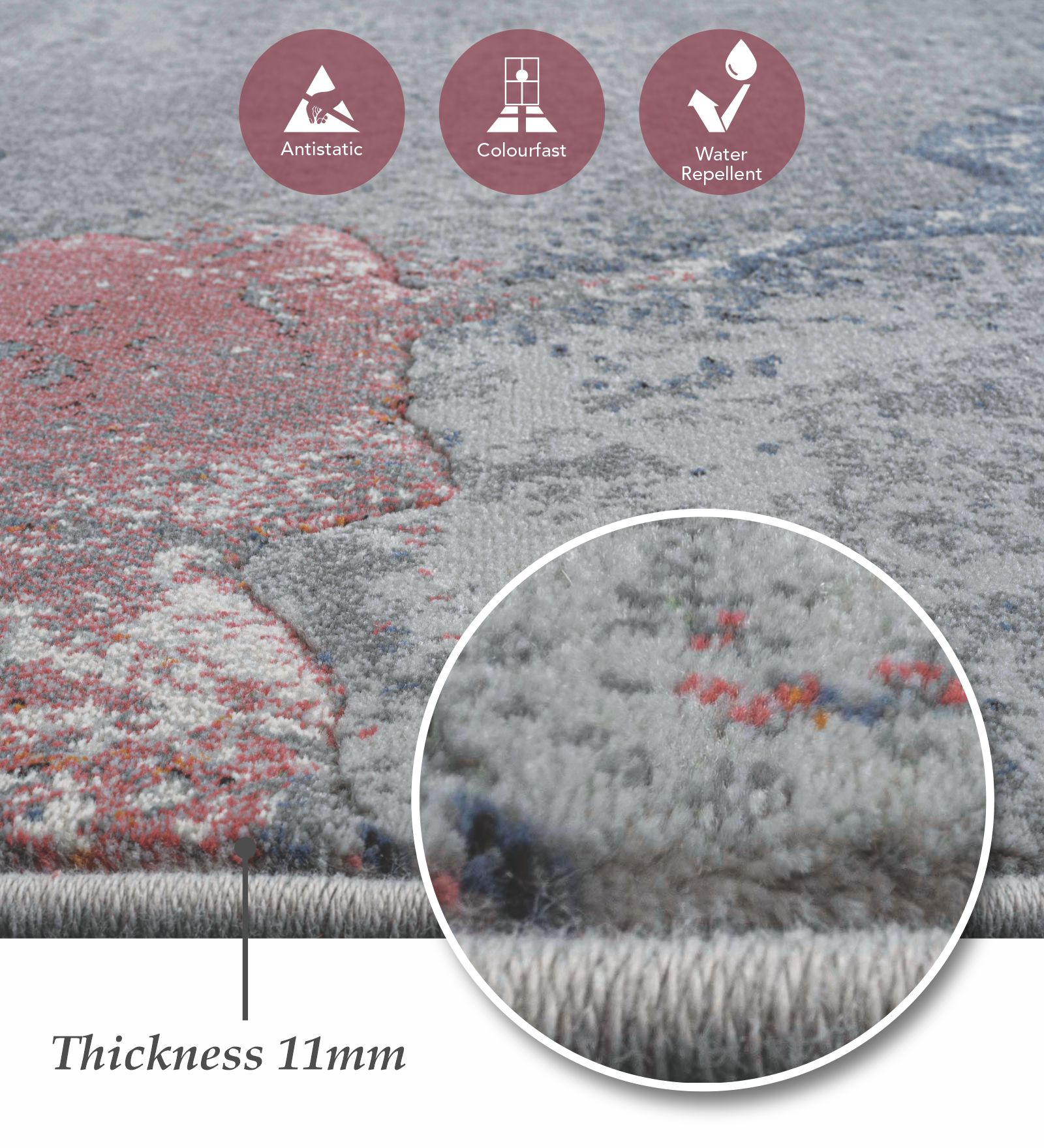 Aquarius Abstract Machine Made Runner Grey