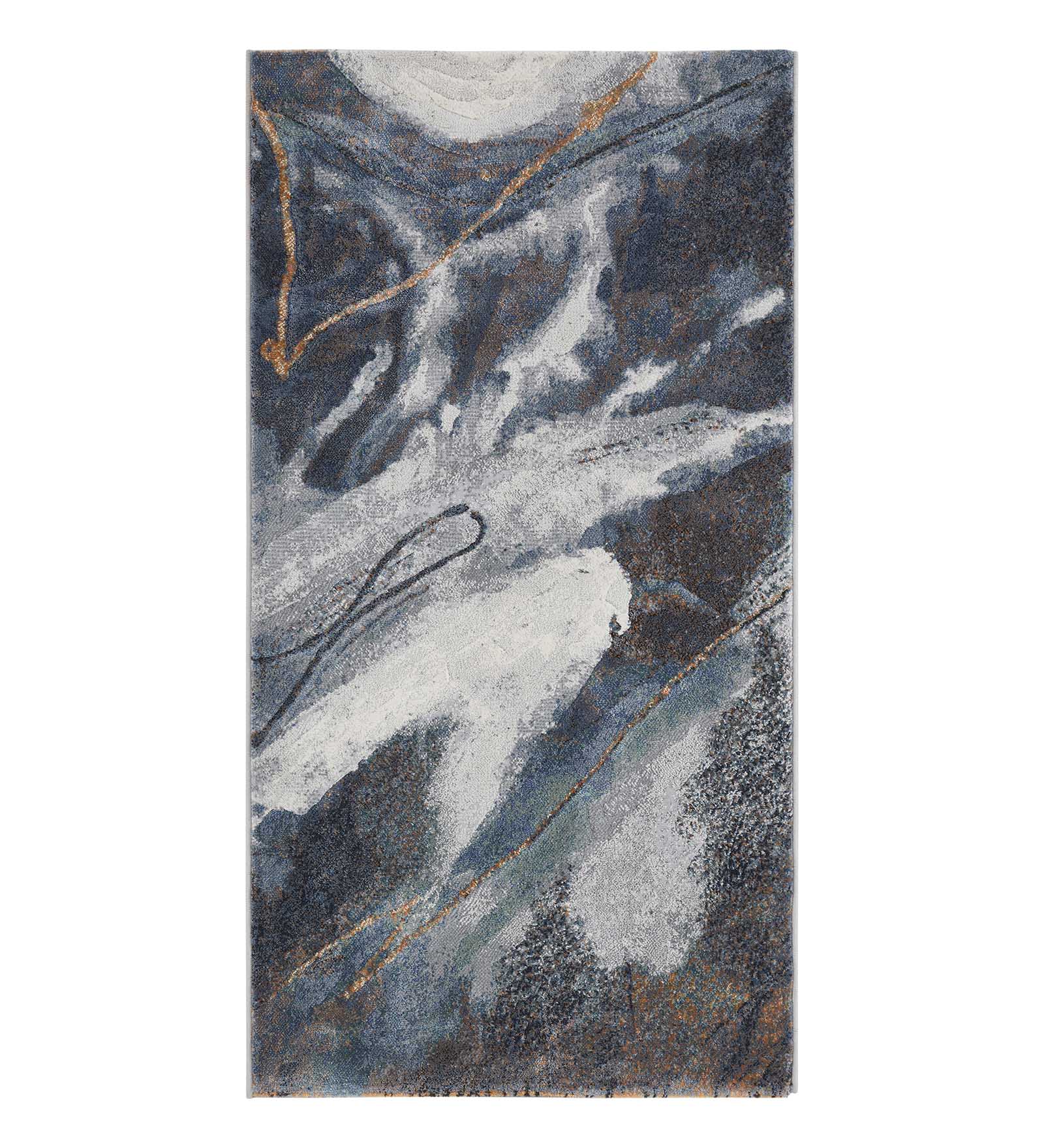 Aquarius Abstract Machine Made Runner Blue