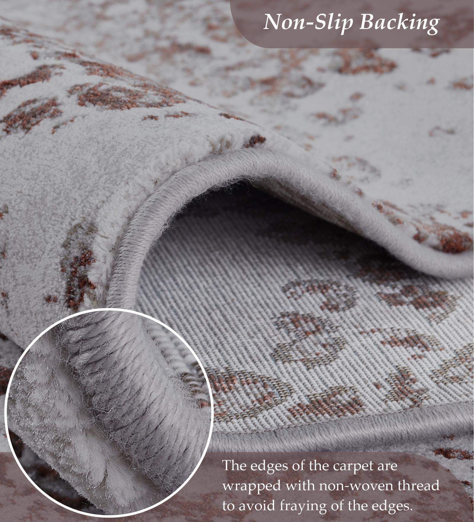 Platinum Abstract Machine Made Runner Grey and Rust