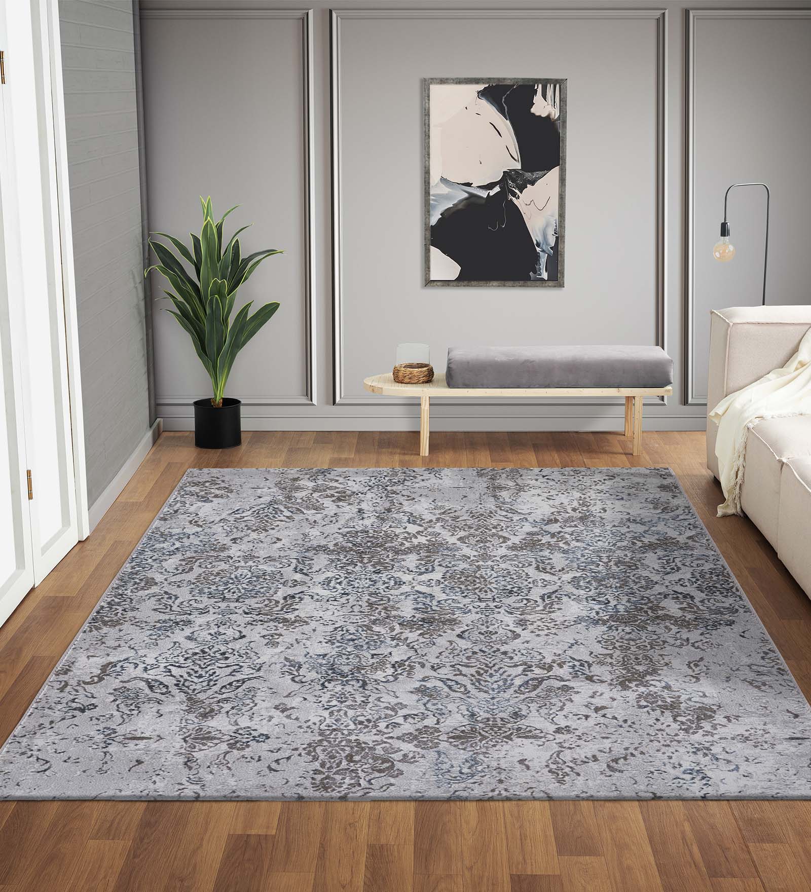 Platinum Classical Machine Made Carpet Grey and Blue