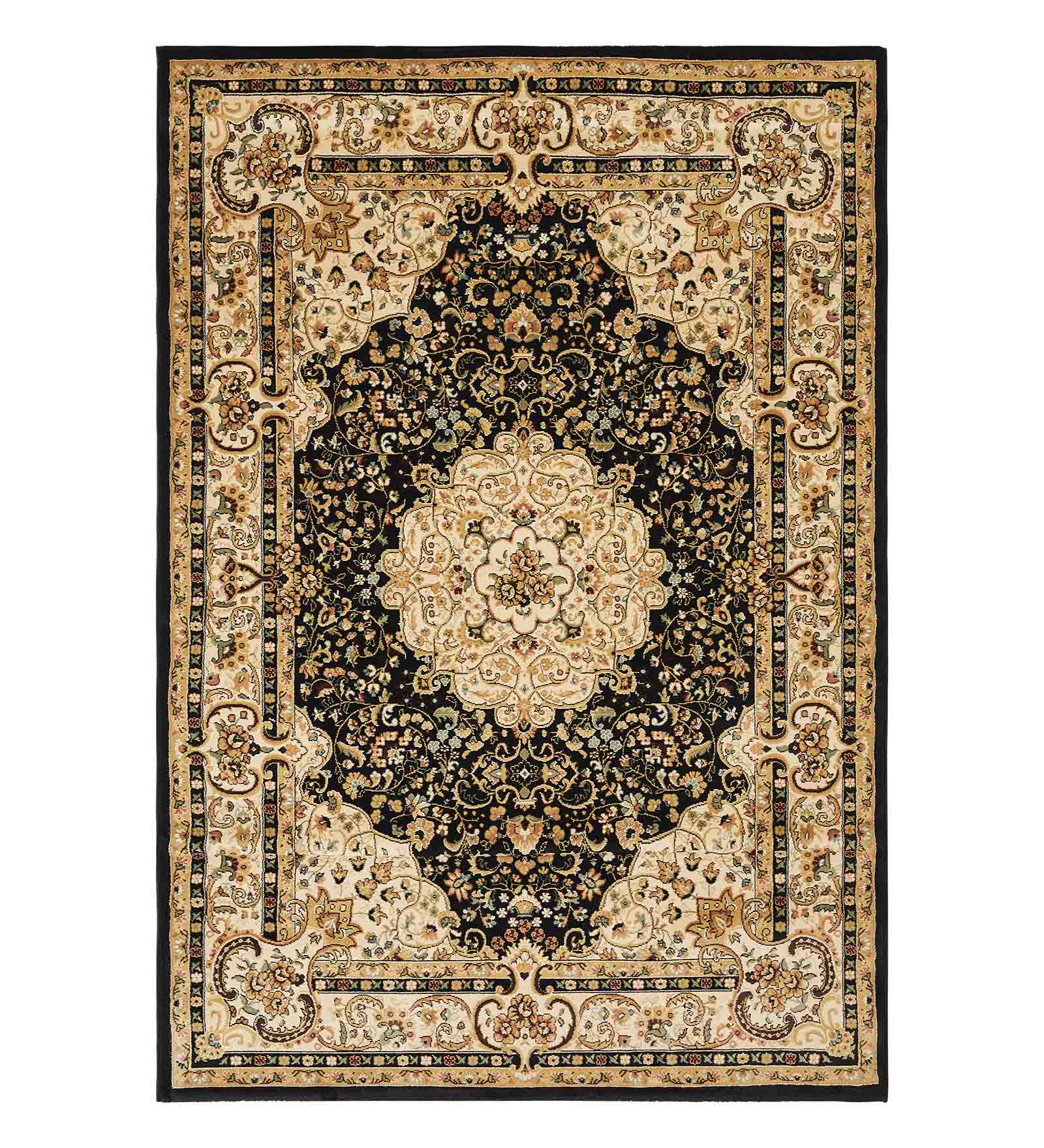 Esfahan Classical Machine Made Carpet Black and Beige