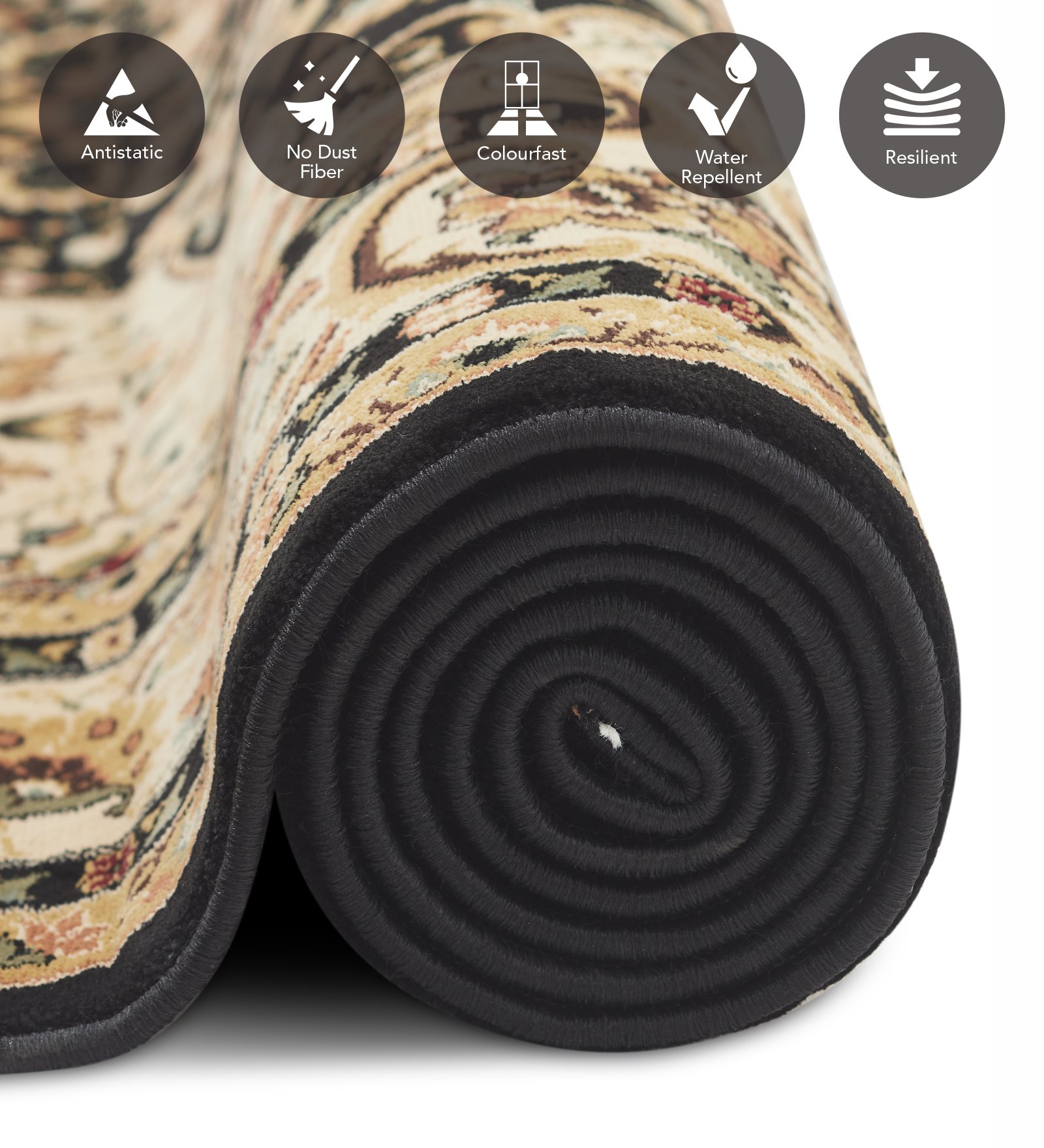 Esfahan Classical Machine Made Carpet Black and Beige