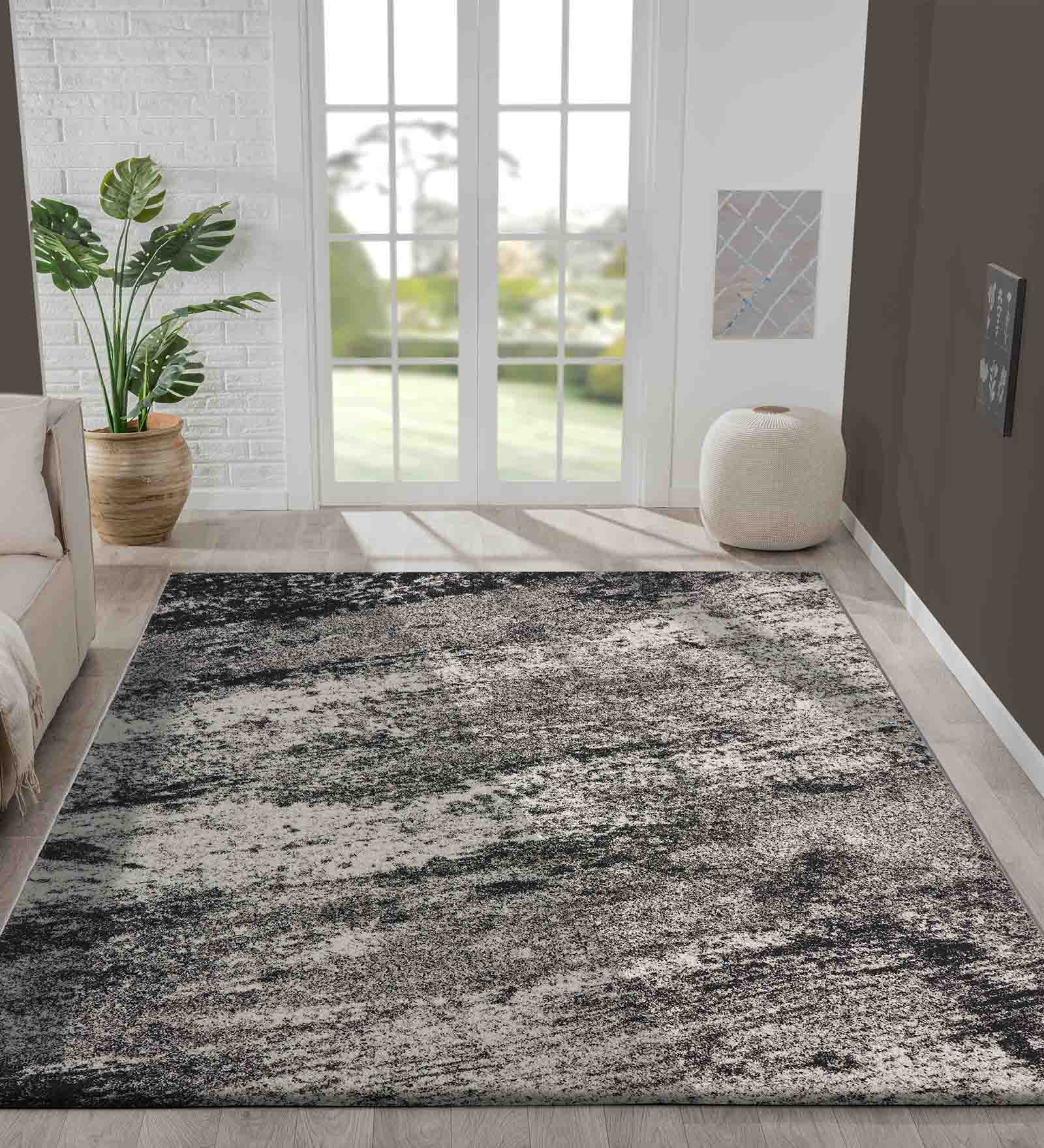 Softness Modern Abstract Carpet Charcoal and Beige