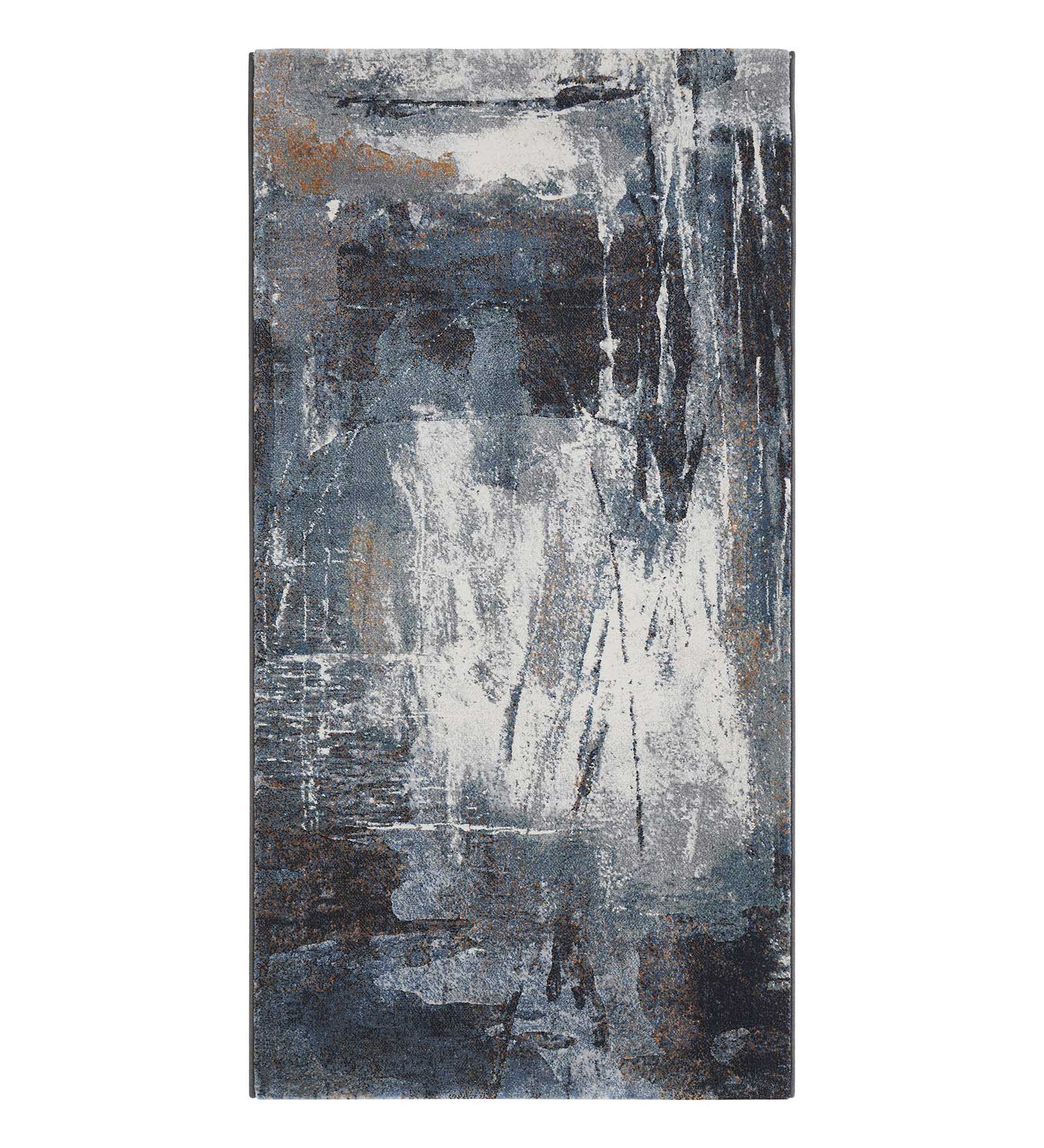 Aquarius Abstract Machine Made Runner Blue and Grey