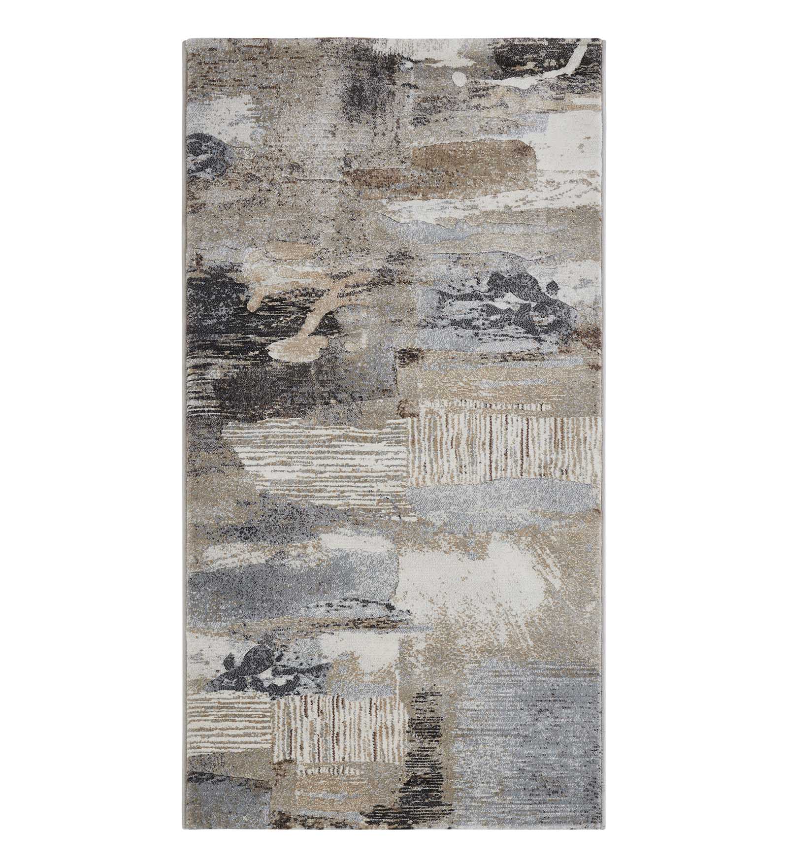 Aquarius Abstract Machine Made Runner Beige and Grey