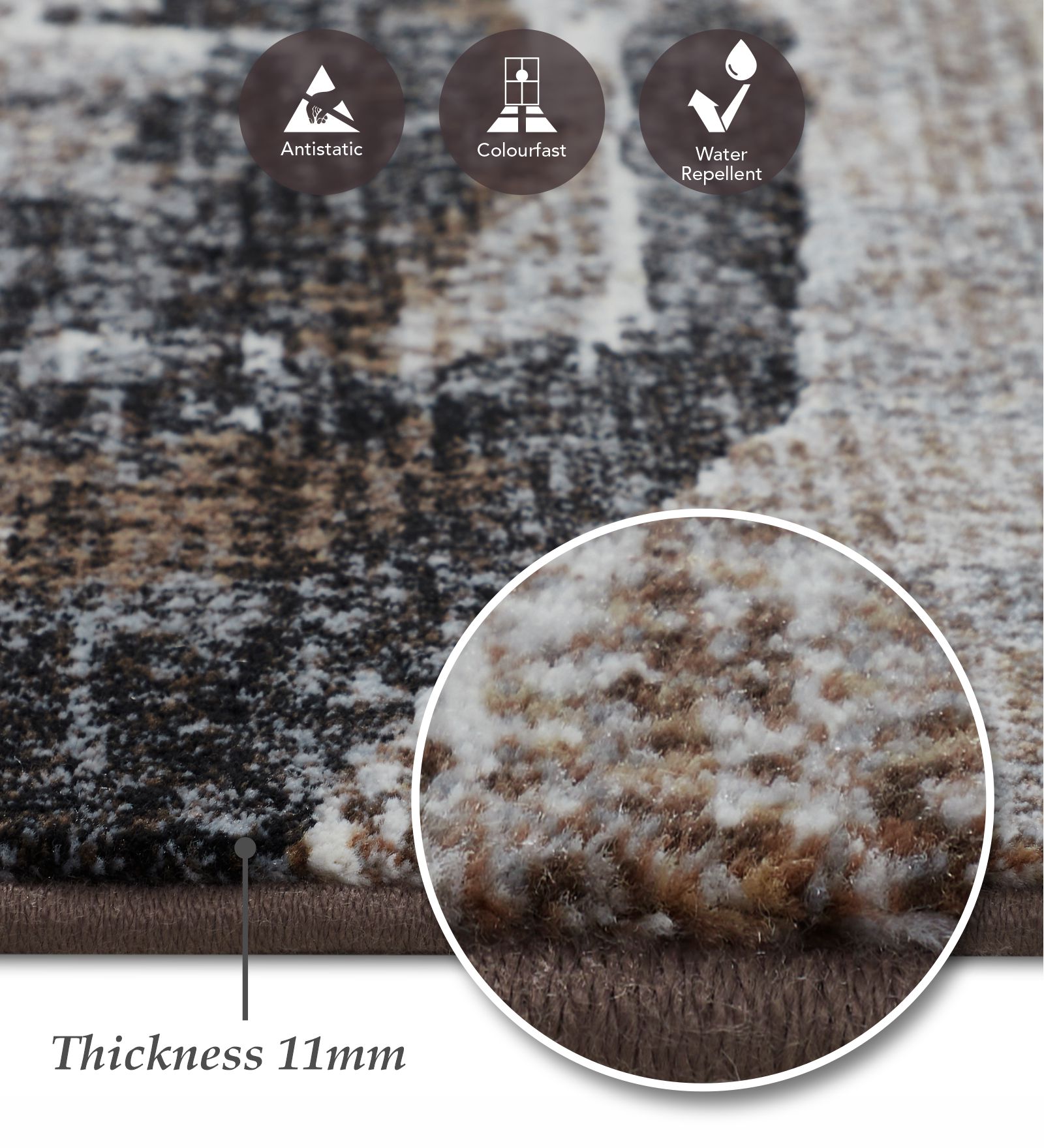 Aquarius Abstract Machine Made Runner Grey