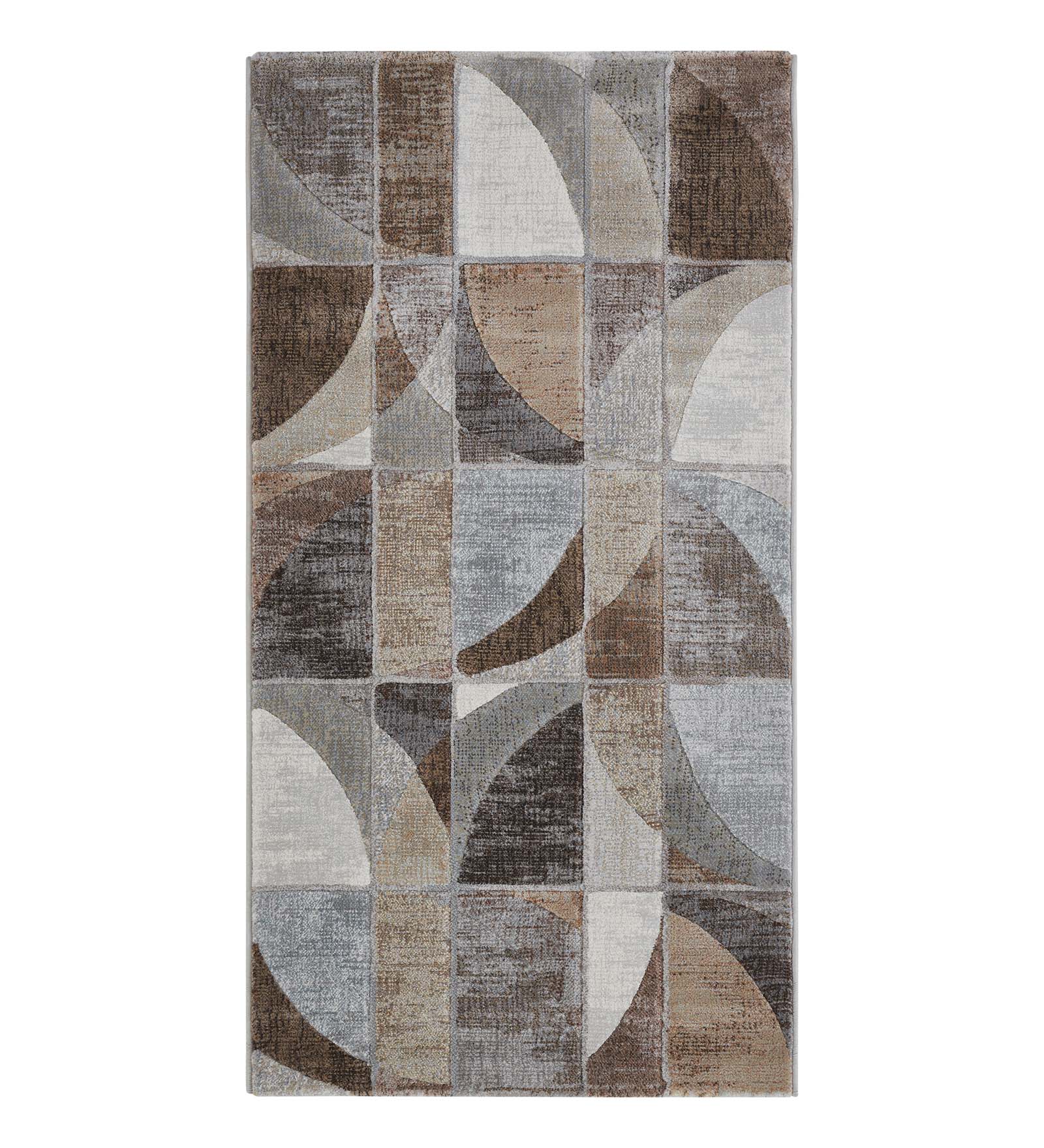 Aquarius Abstract Machine Made Runner Grey and Brown