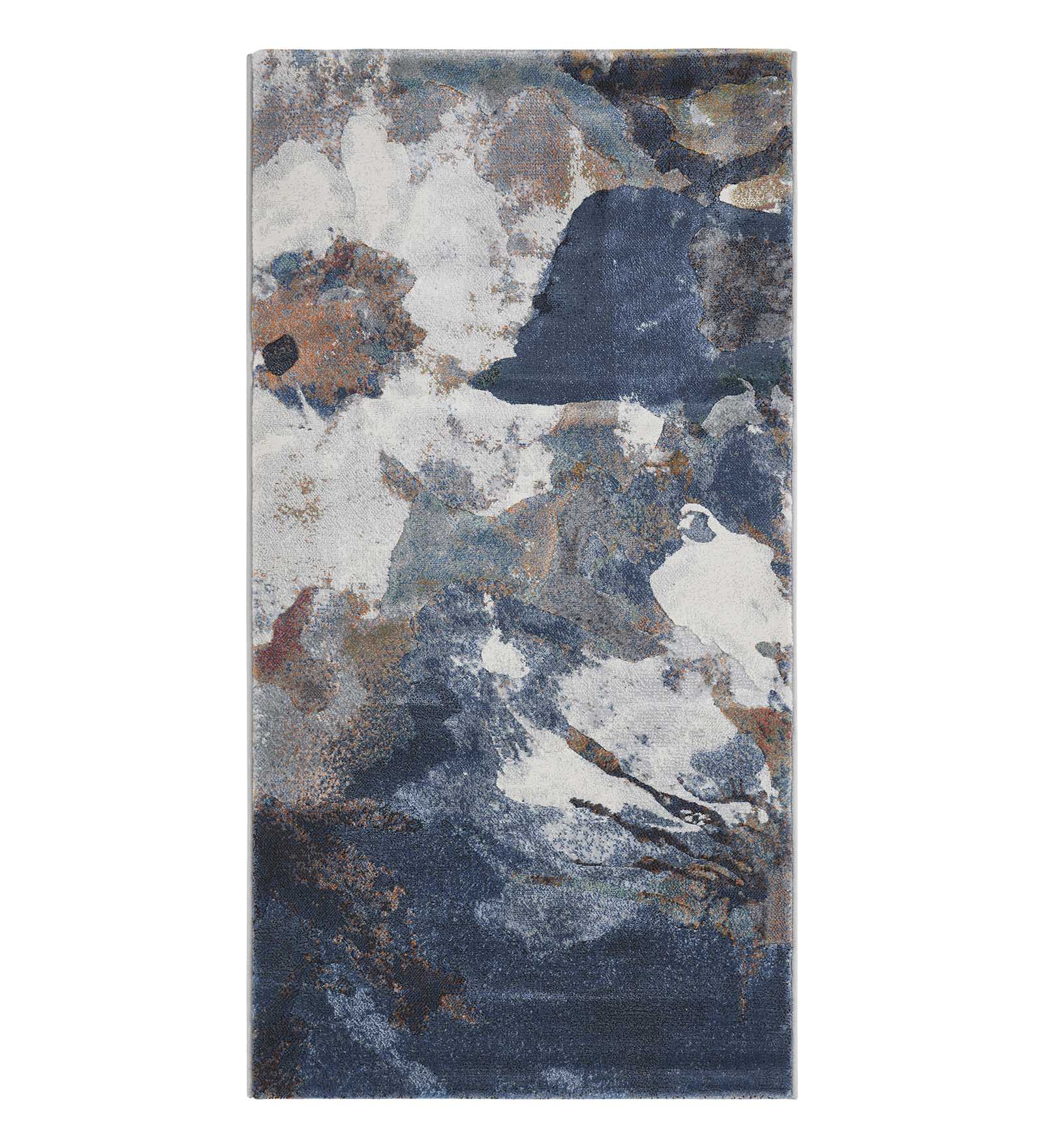 Aquarius Abstract Machine Made Runner Blue