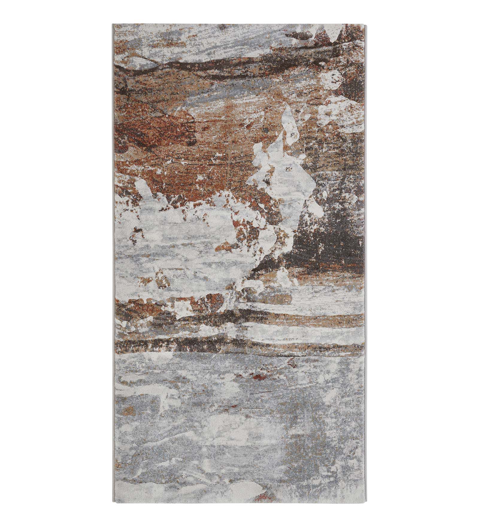 Aquarius Abstract Machine Made Runner Grey and Rust