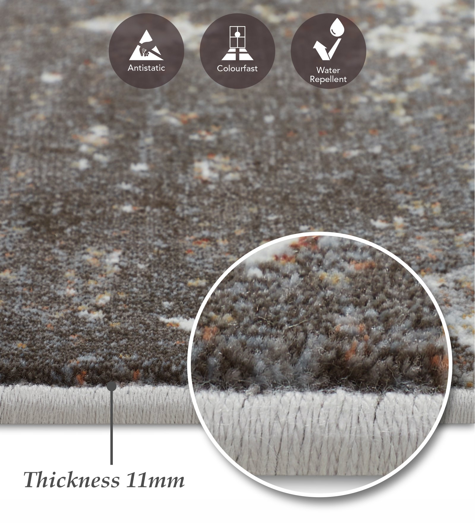 Aquarius Abstract Machine Made Runner Grey and Rust