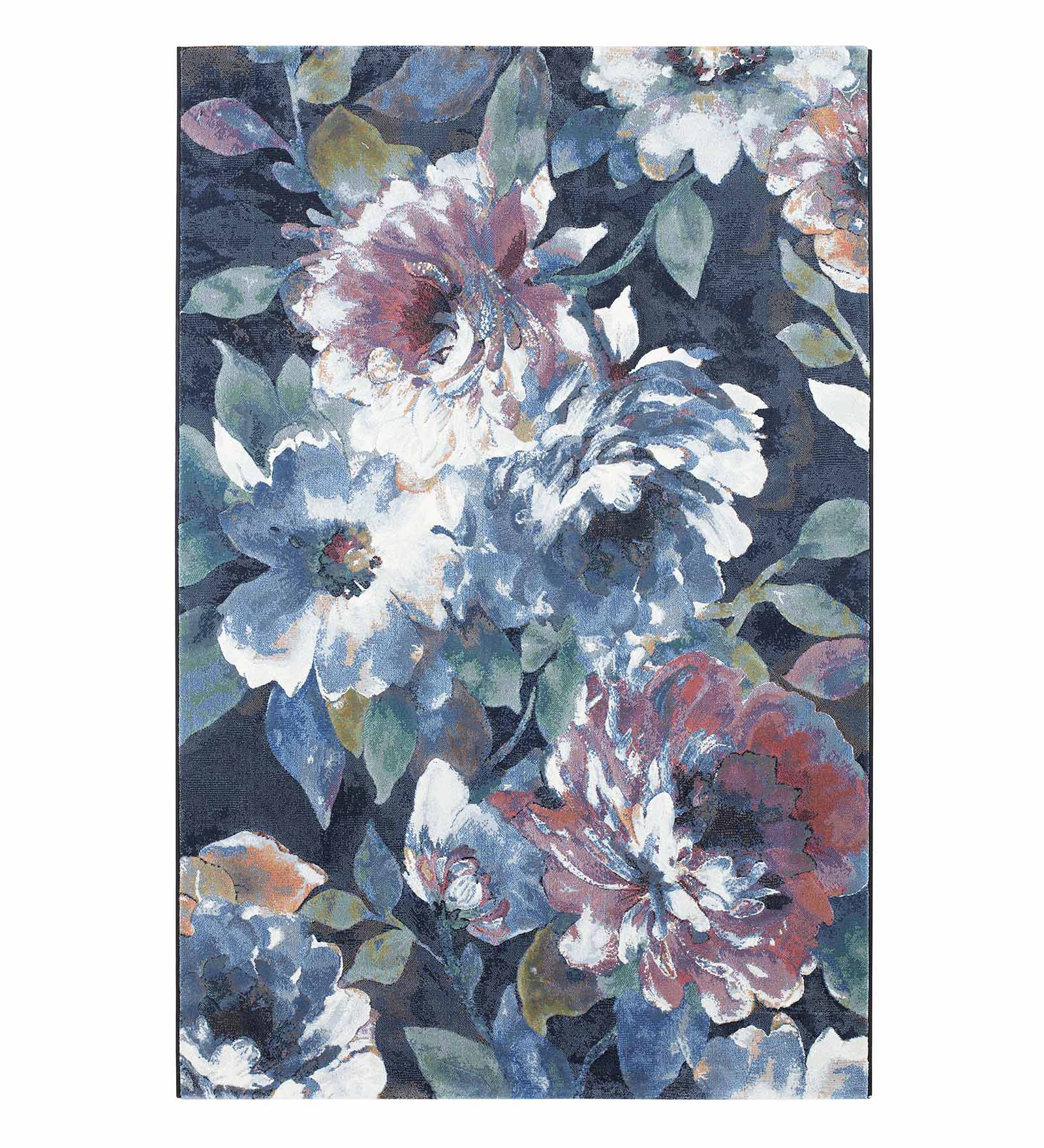 Aquarius Floral Machine Made Carpet Blue