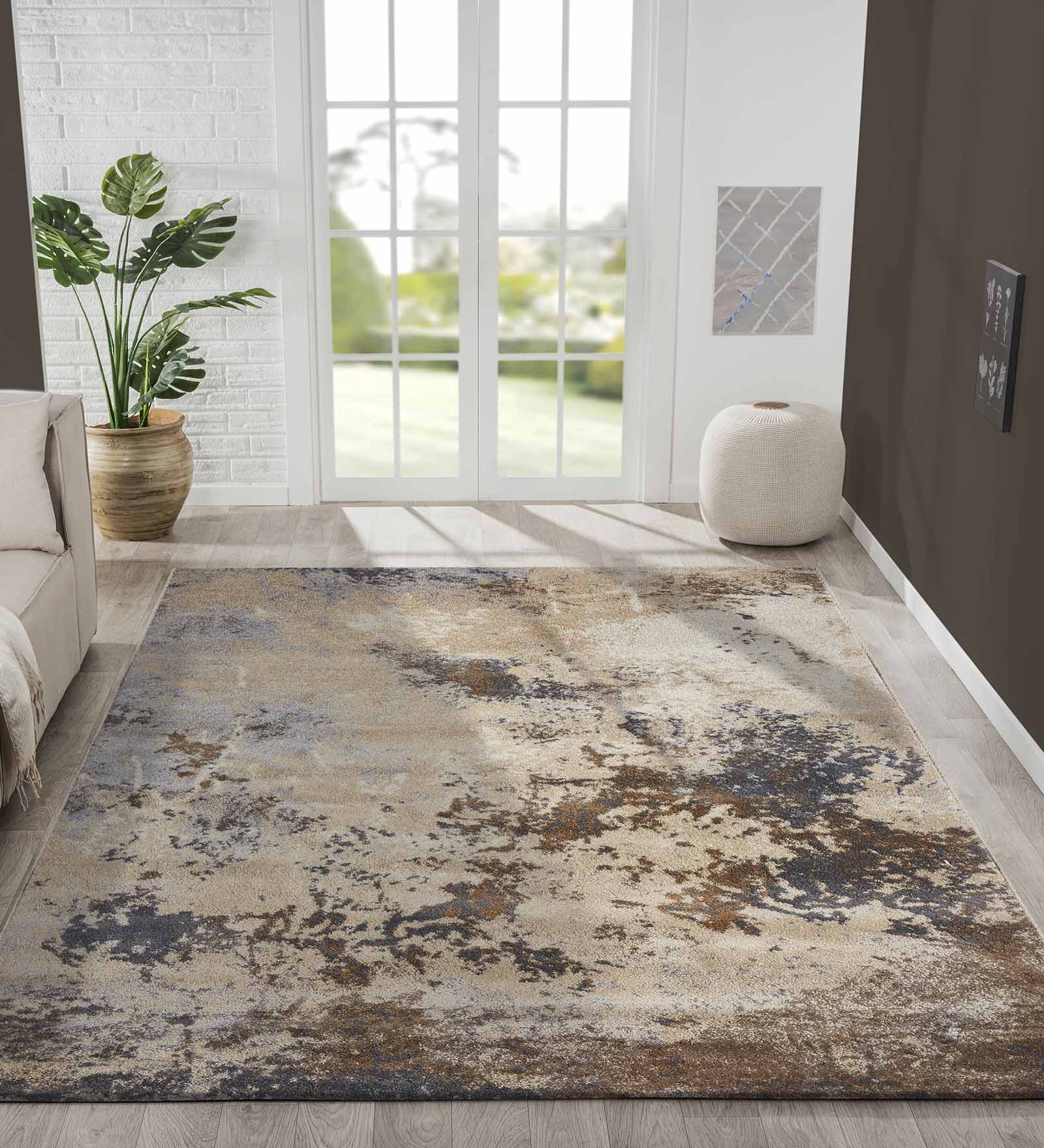 Omaxe Abstract Carpet Beige and Grey