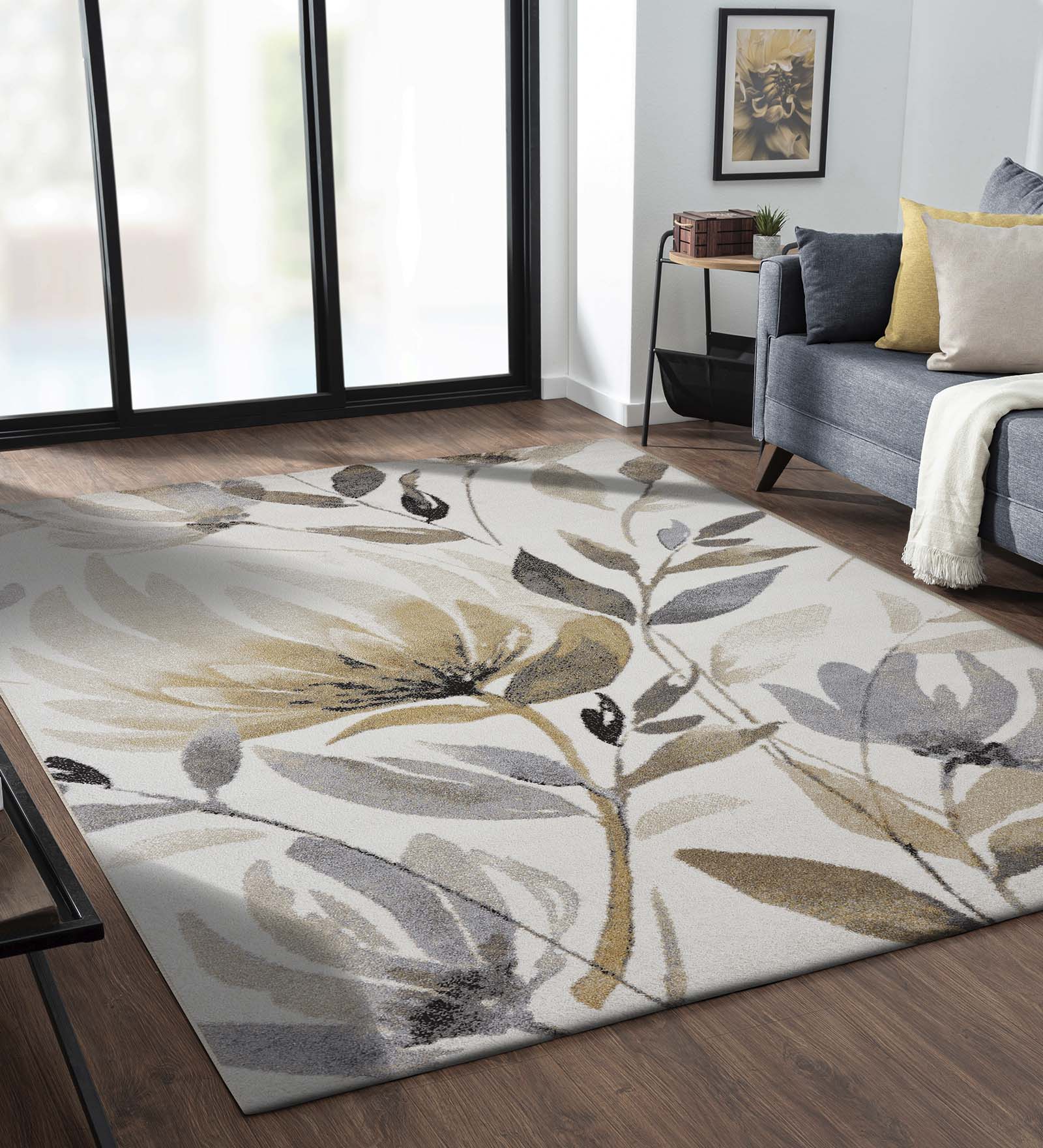 Arizona Floral Carpet Gold and Grey