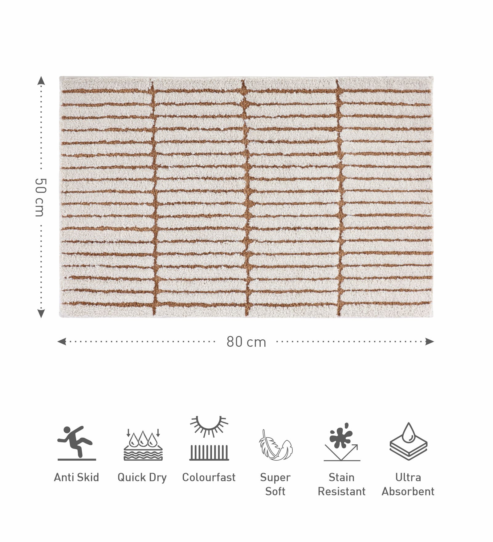 Hermosa Quick Dry Anti Skid Bath Mat Beige Brown