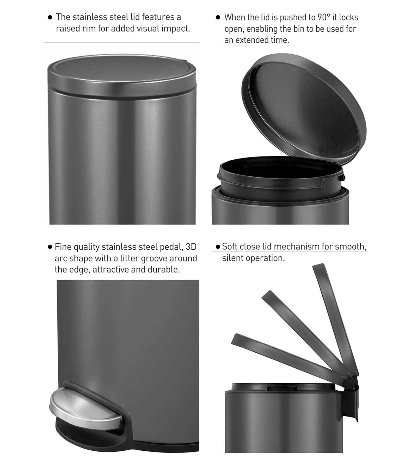 Eko 9115 Artistic Soft Close Fingerprint Resistant Step Bin Black Steel