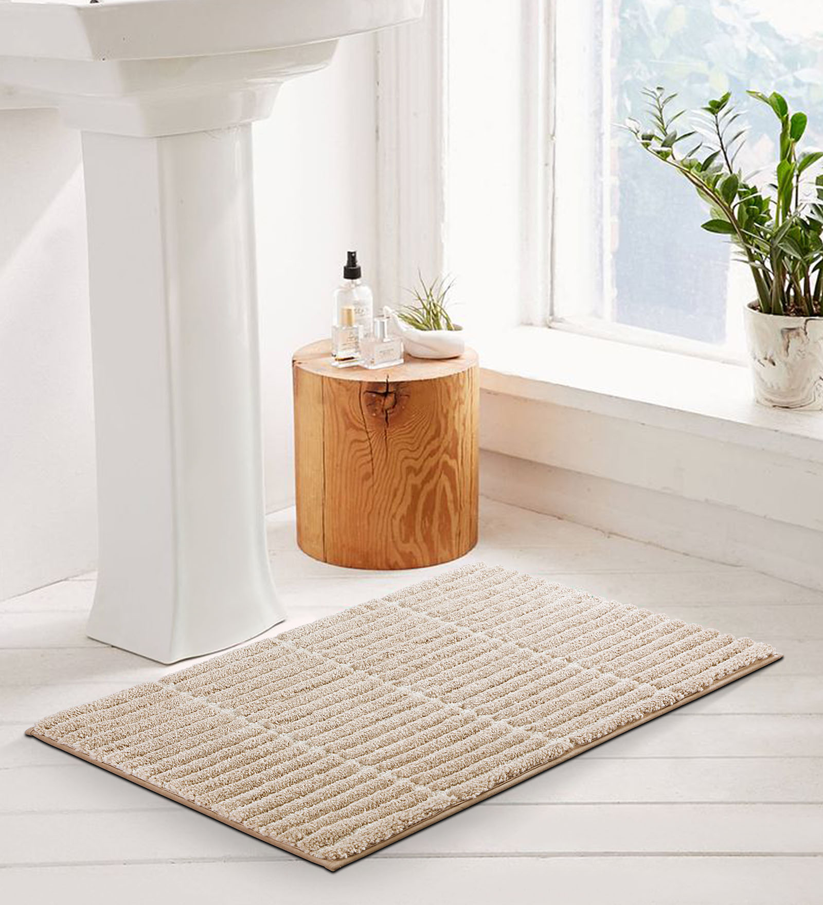 Hermosa Quick Dry Anti Skid Bath Mat Linen Beige