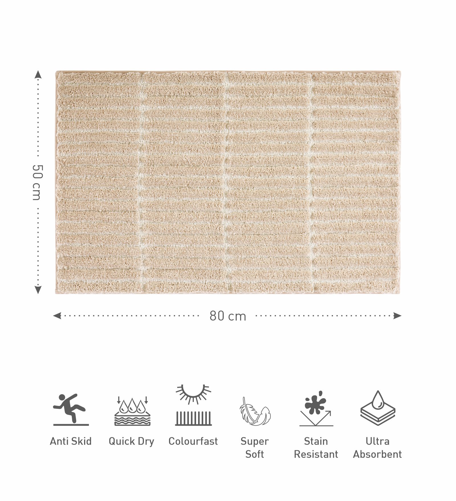 Hermosa Quick Dry Anti Skid Bath Mat Linen Beige