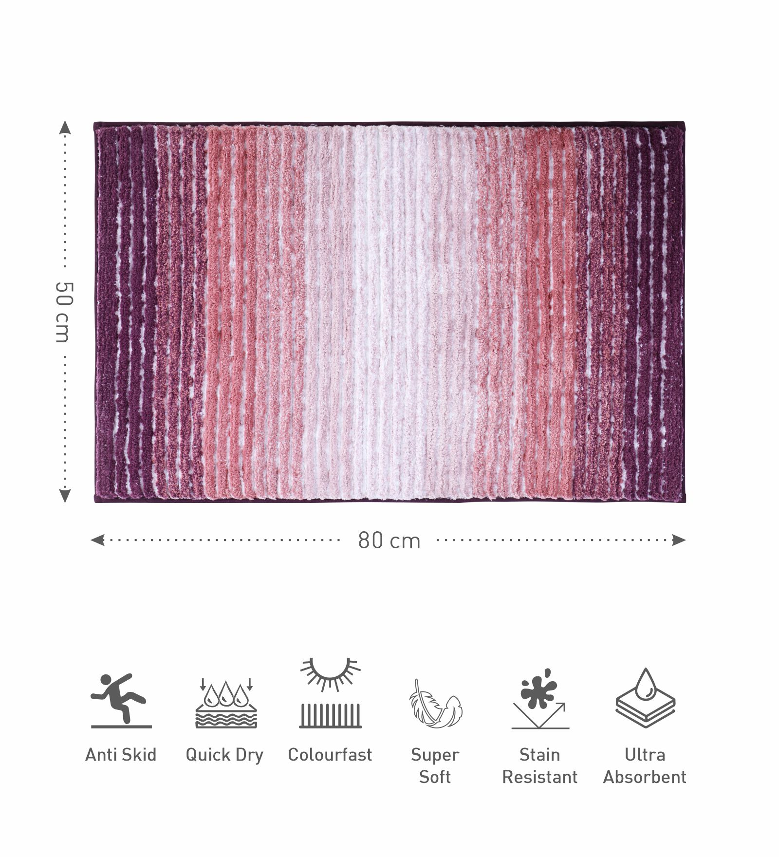 Hermosa Quick Dry Anti Skid Bath Mat Mauve