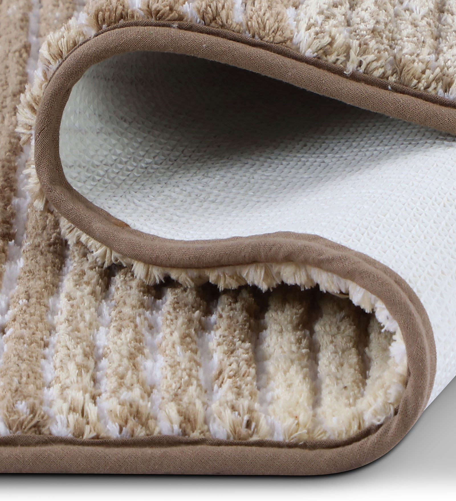 Hermosa Quick Dry Anti Skid Striped Bath Mat Beige