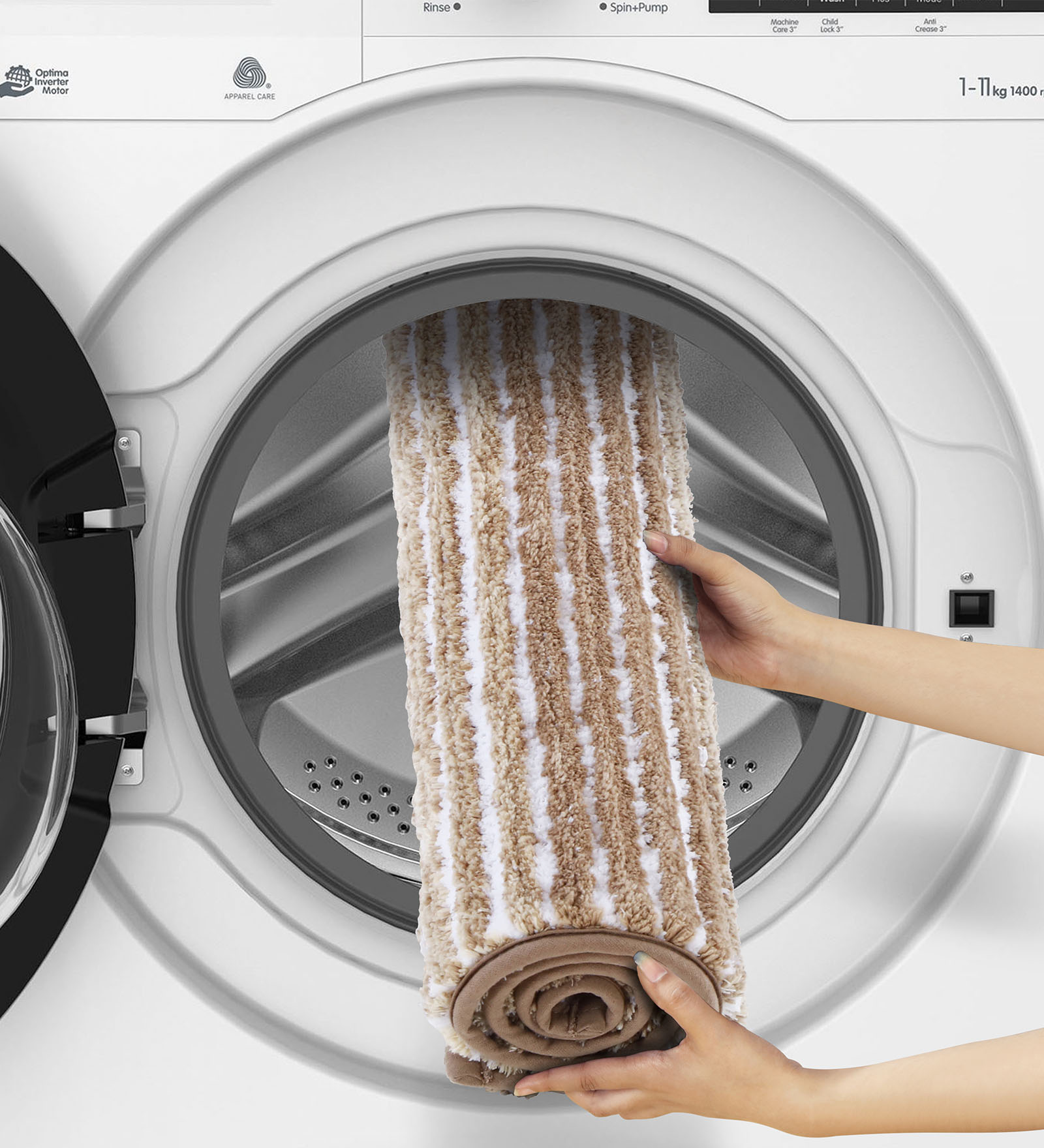 Hermosa Quick Dry Anti Skid Striped Bath Mat Beige