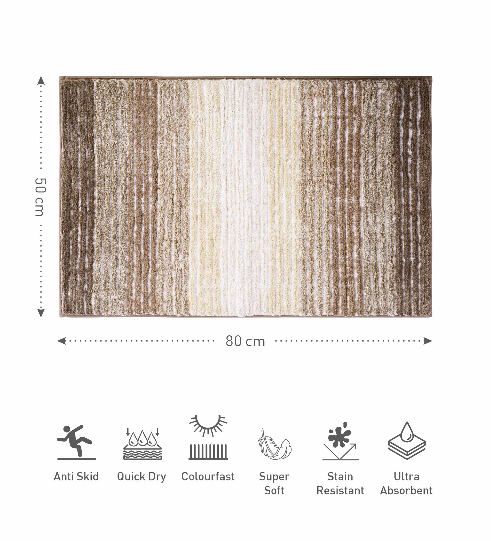 Hermosa Quick Dry Anti Skid Striped Bath Mat Beige