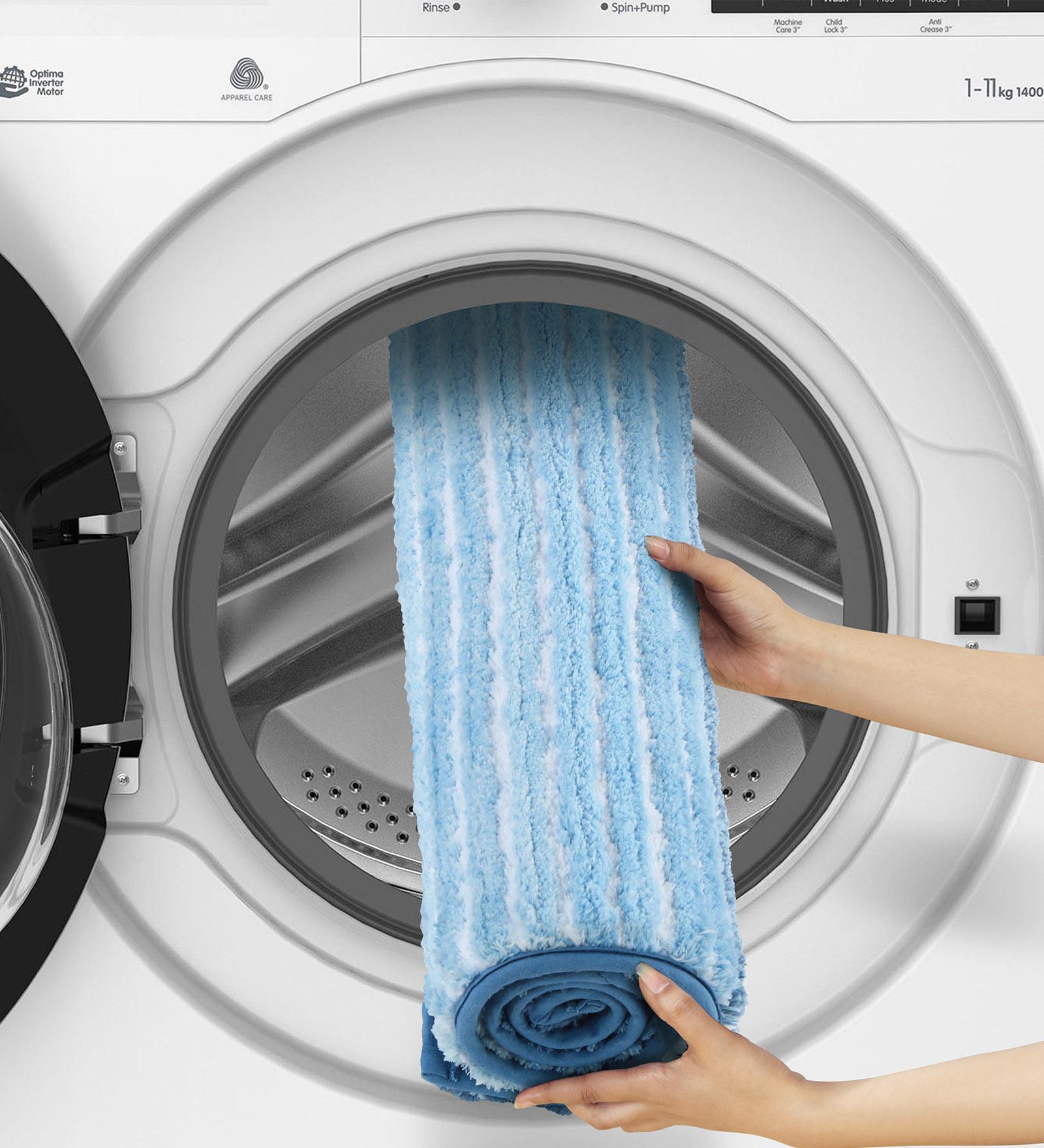 Hermosa Quick Dry Anti Skid Striped Bath Mat Aqua