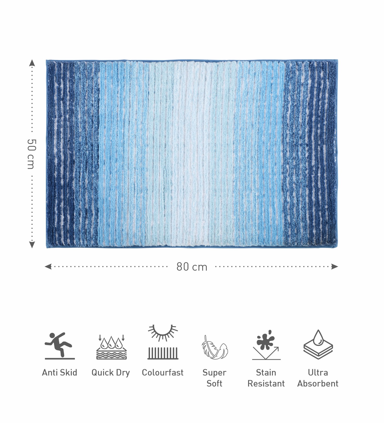 Hermosa Quick Dry Anti Skid Striped Bath Mat Aqua