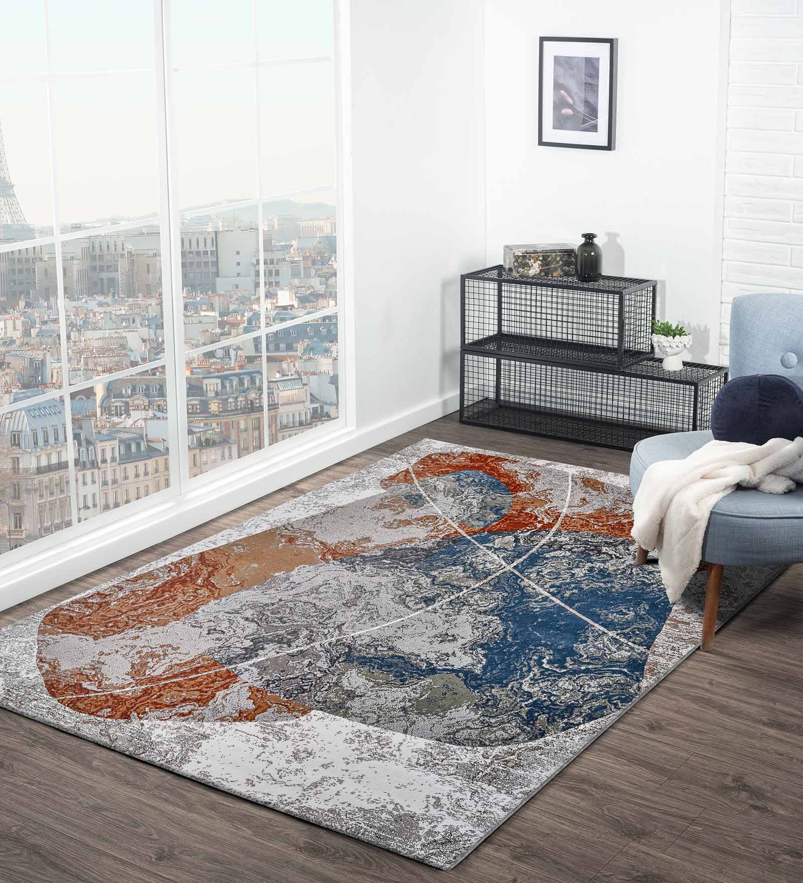 Alan Polypropylene Abstract Carpet Rust and Blue