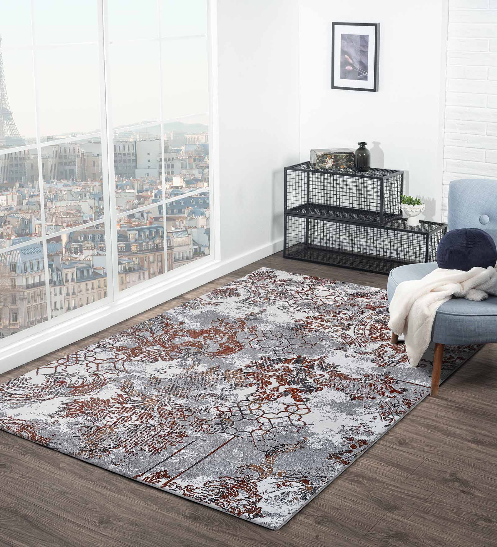 Alan Polypropylene Neo Classical Carpet Grey and Rust
