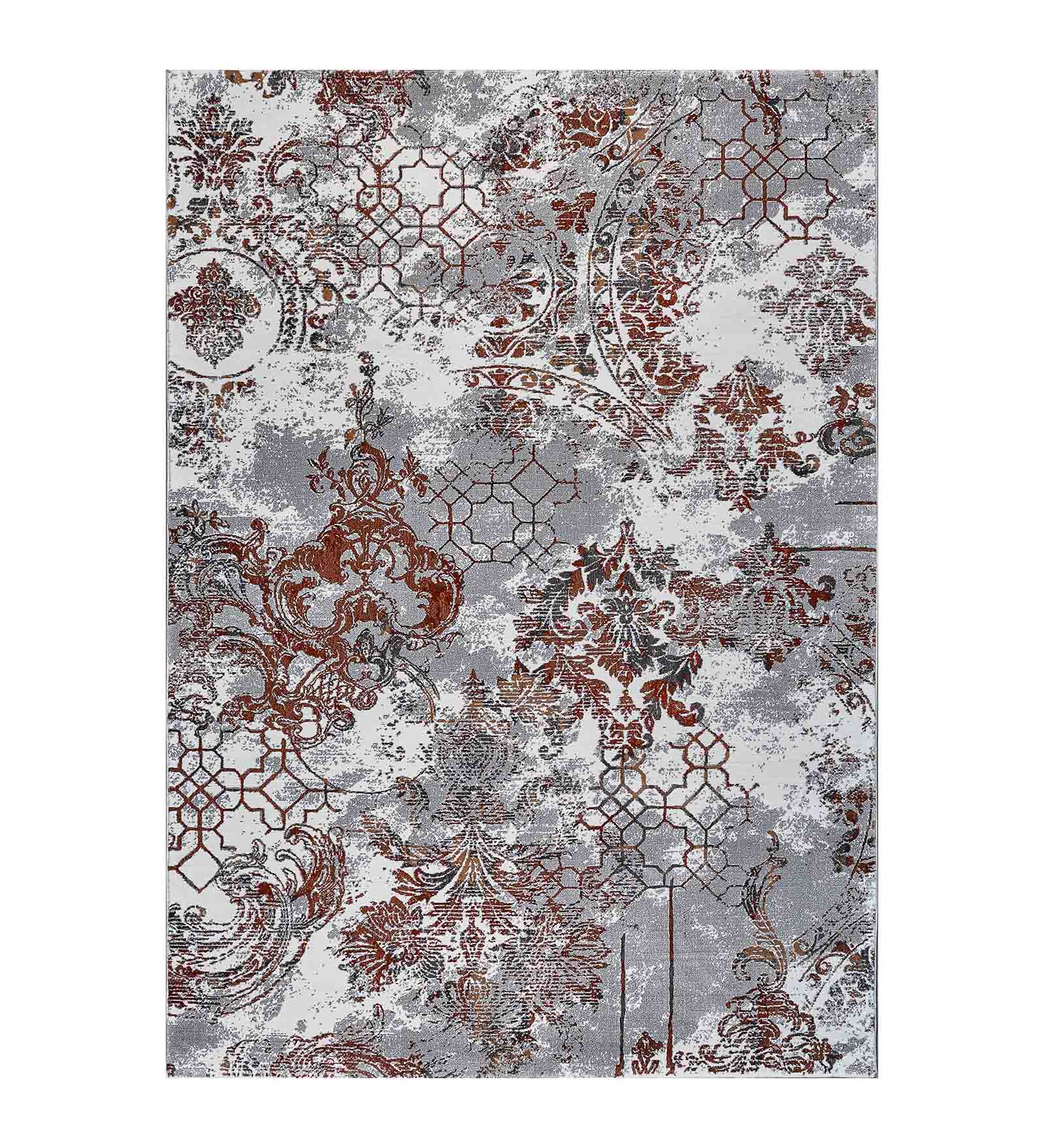 Alan Polypropylene Neo Classical Carpet Grey and Rust