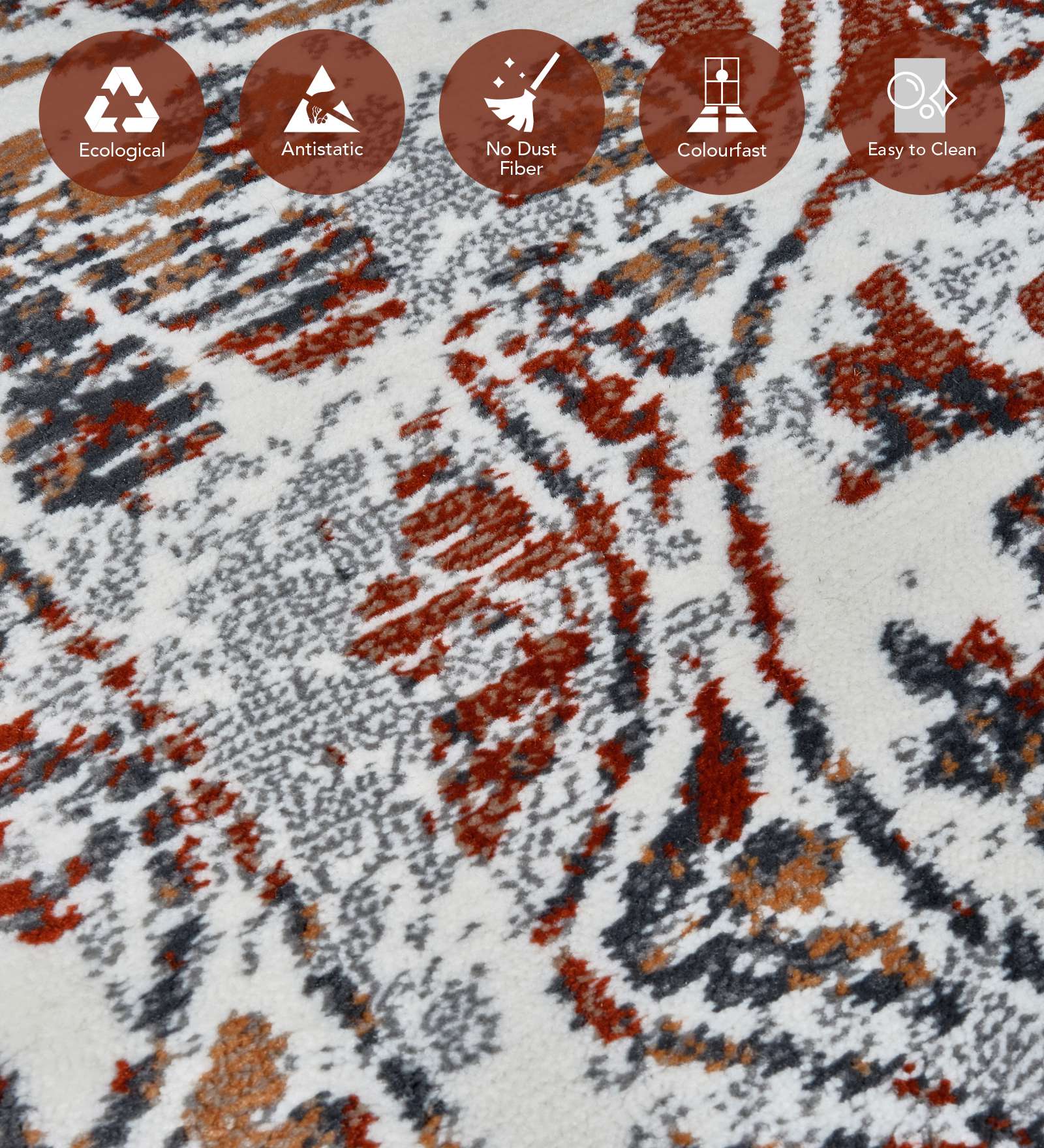 Alan Polypropylene Neo Classical Carpet Grey and Rust