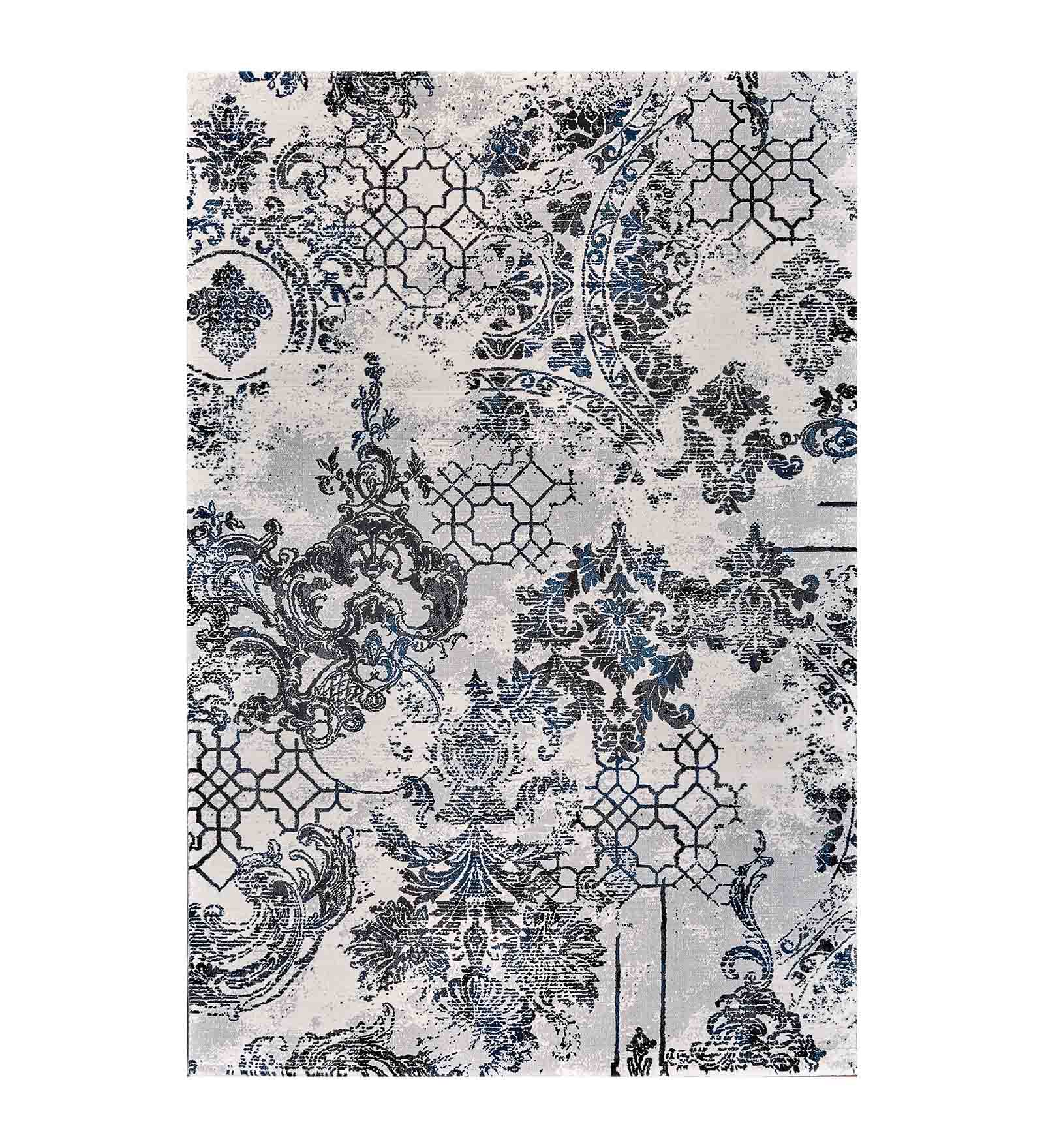 Alan Polypropylene Neo Classical Carpet Grey and Blue