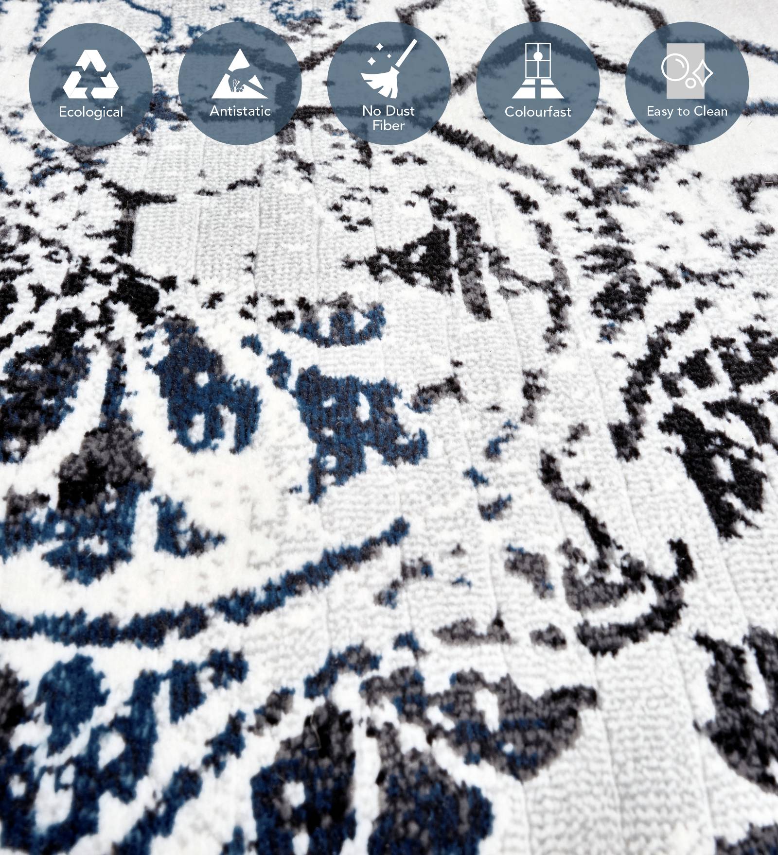 Alan Polypropylene Neo Classical Carpet Grey and Blue