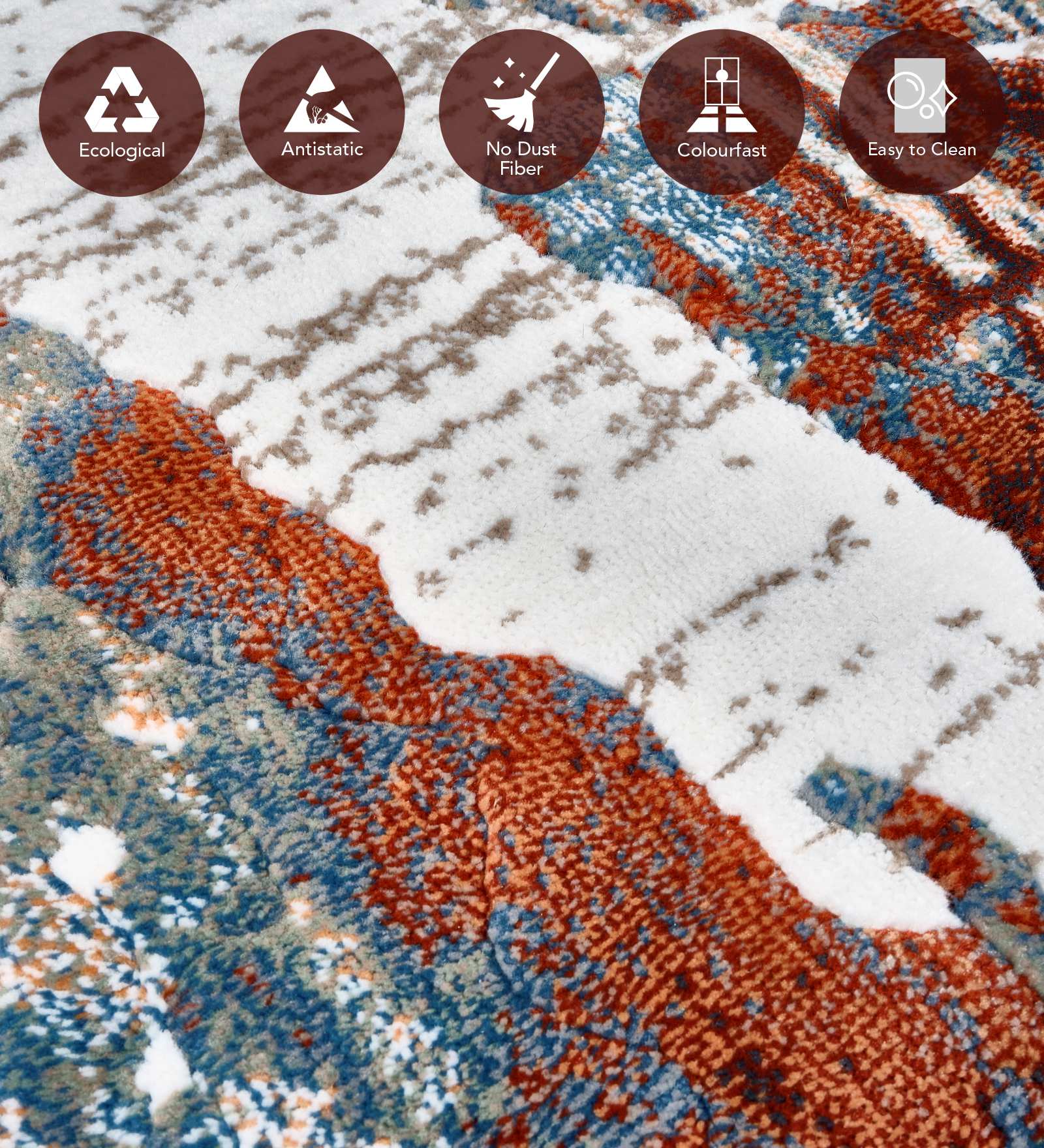 Alan Polypropylene Abstract Runner Rust and Cream