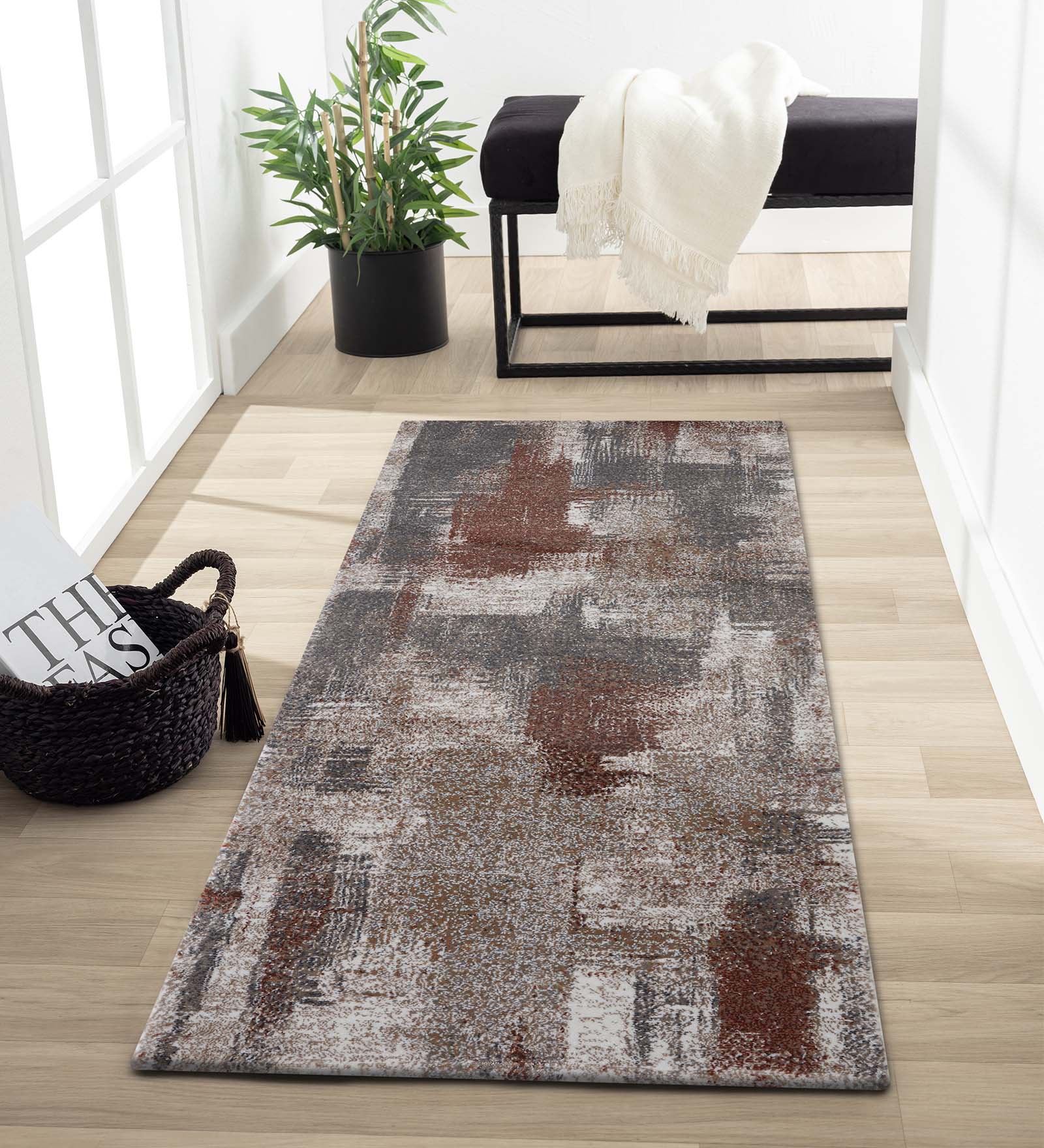 Alan Polypropylene Abstract Runner Rust and Grey