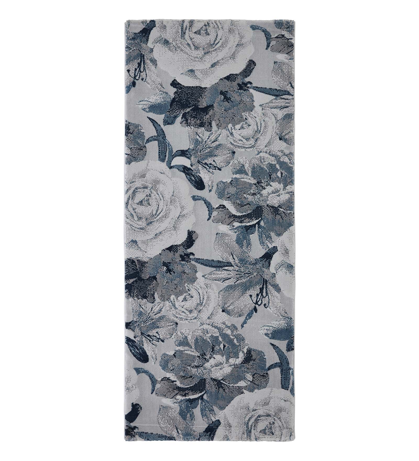 Alan Polypropylene Floral Runner Blue and L.Grey