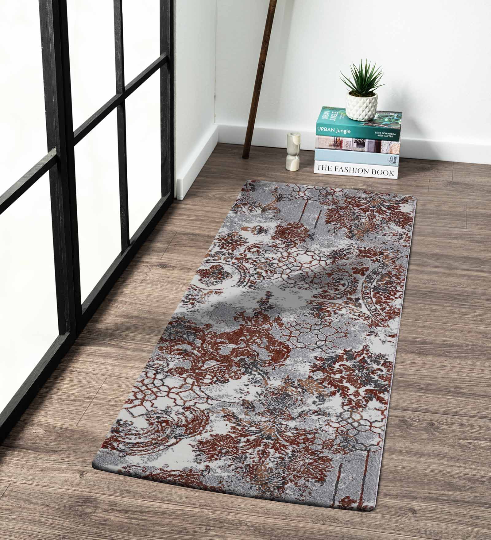 Alan Polypropylene Neo Classical Runner Grey and Rust