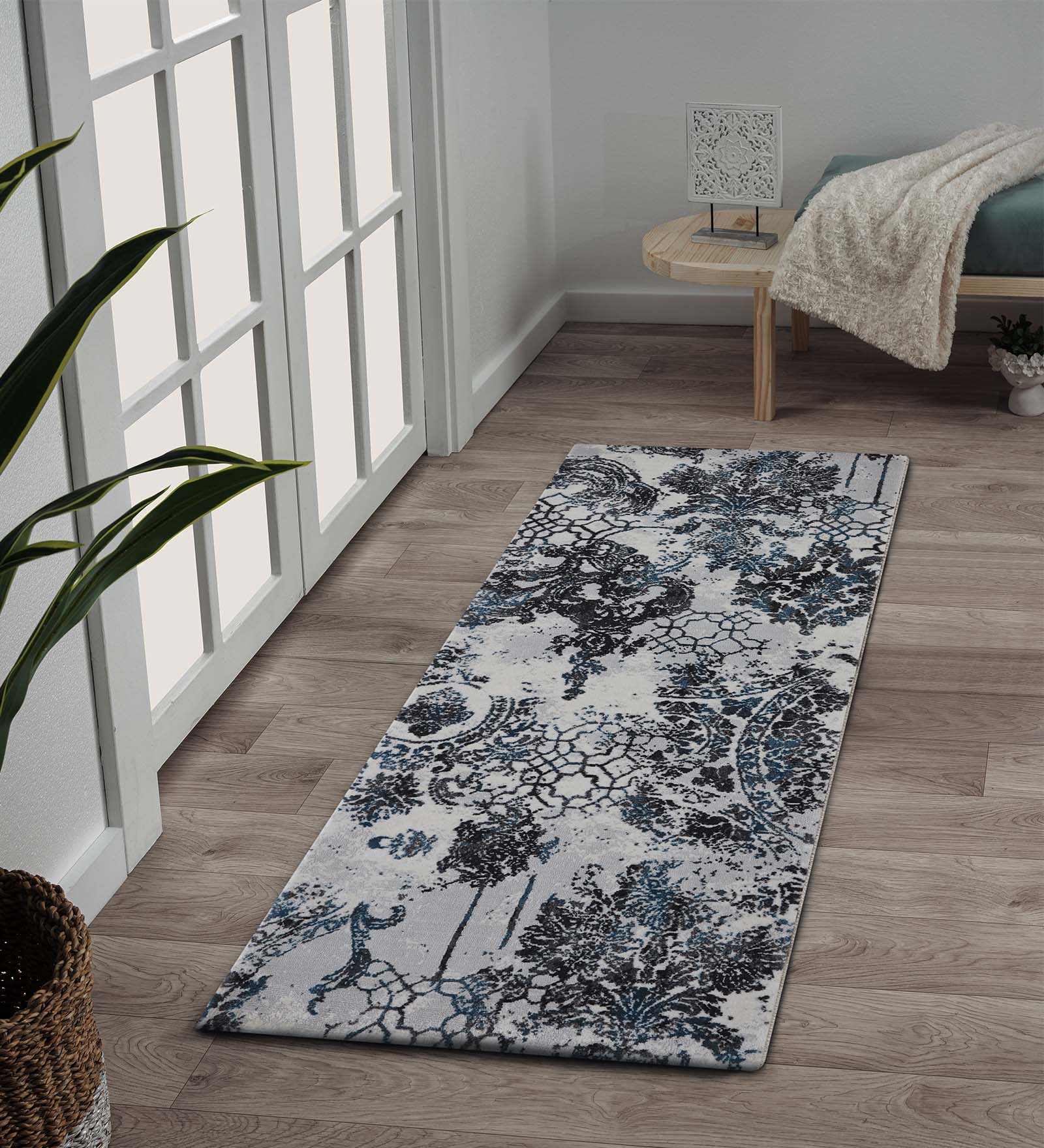 Alan Polypropylene Neo Classical Runner Grey and Blue