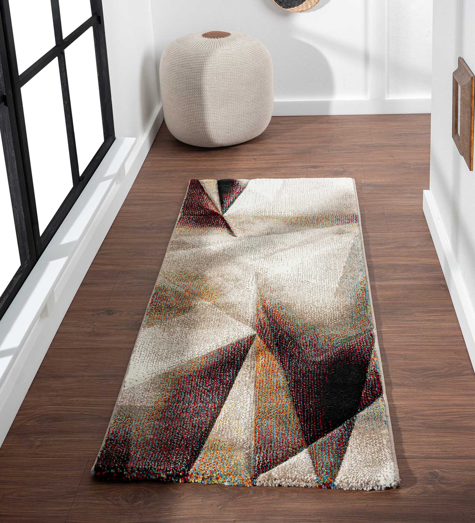 Diamond Abstract Bedside Runner Brown Beige