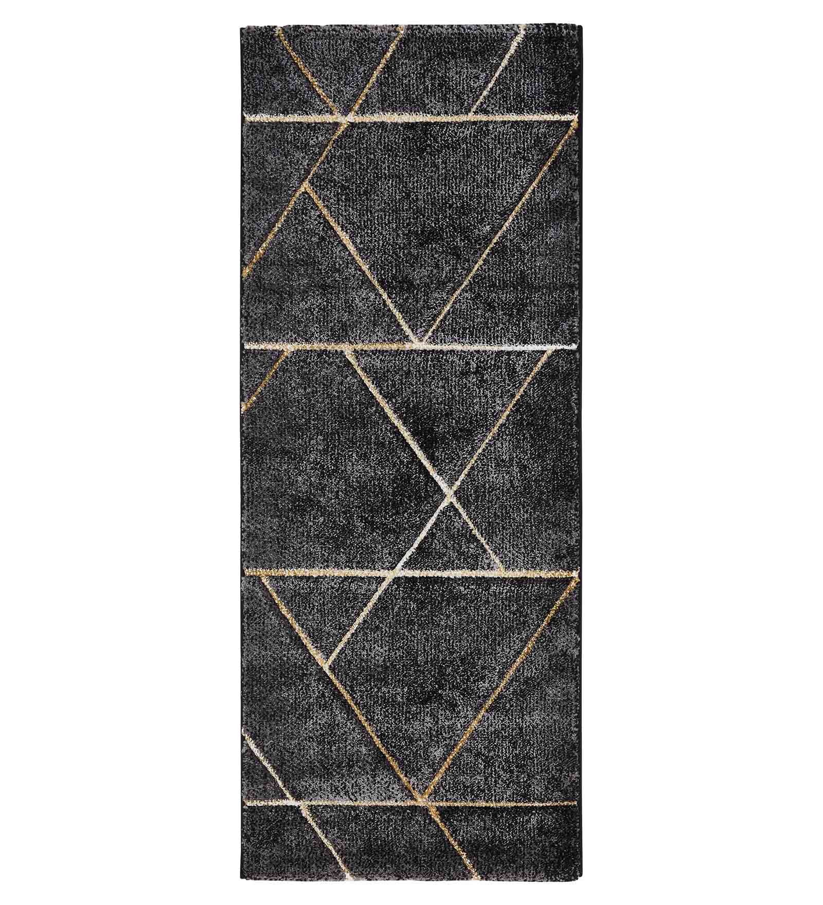 Diamond Geometric Bedside Runner Charcoal and Beige