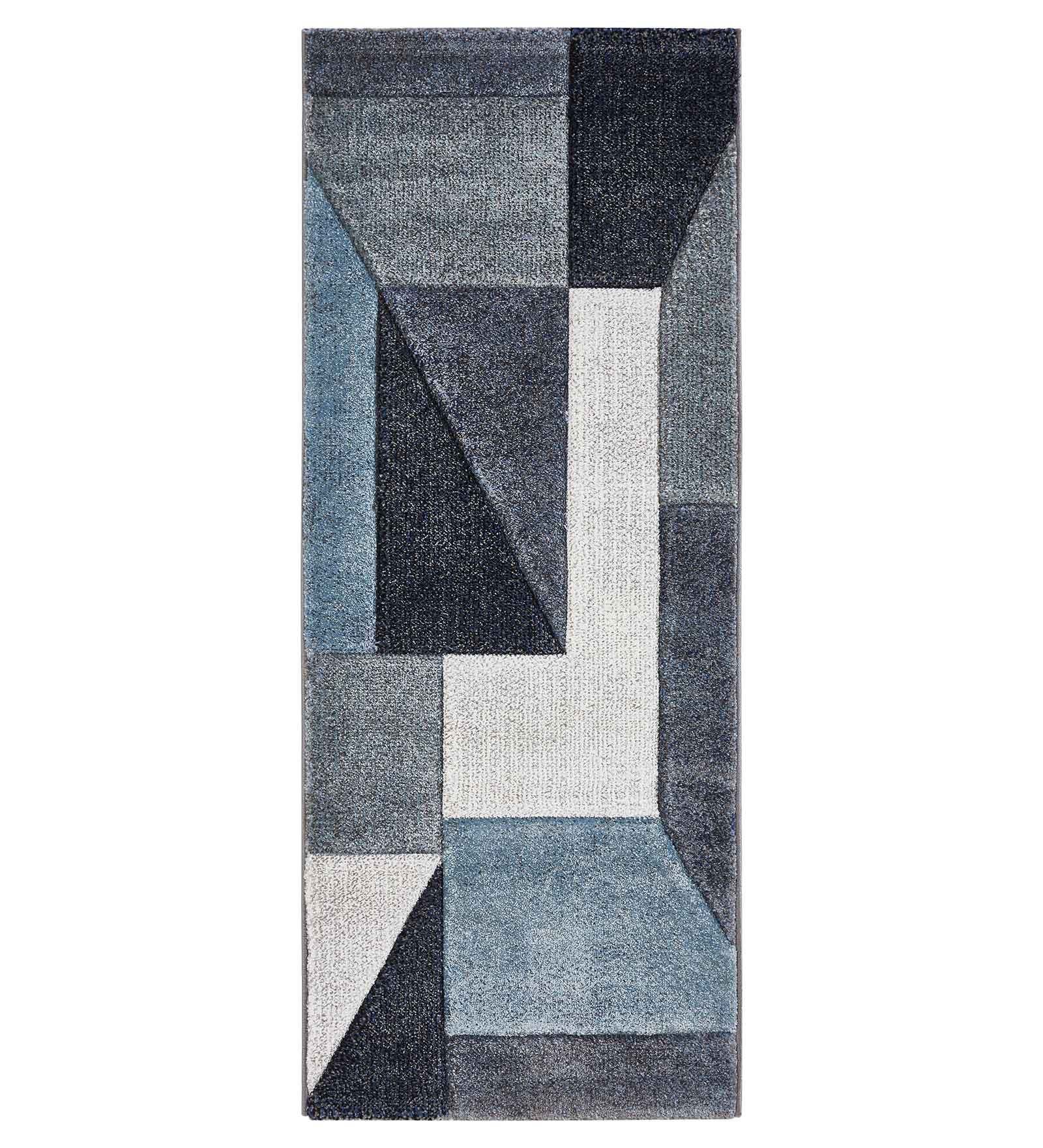 Diamond Geometric Bedside Runner L.Blue and Grey