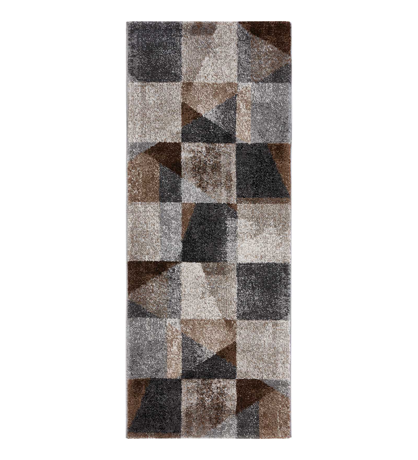 Diamond Geometric Bedside Runner L Brown and Cream