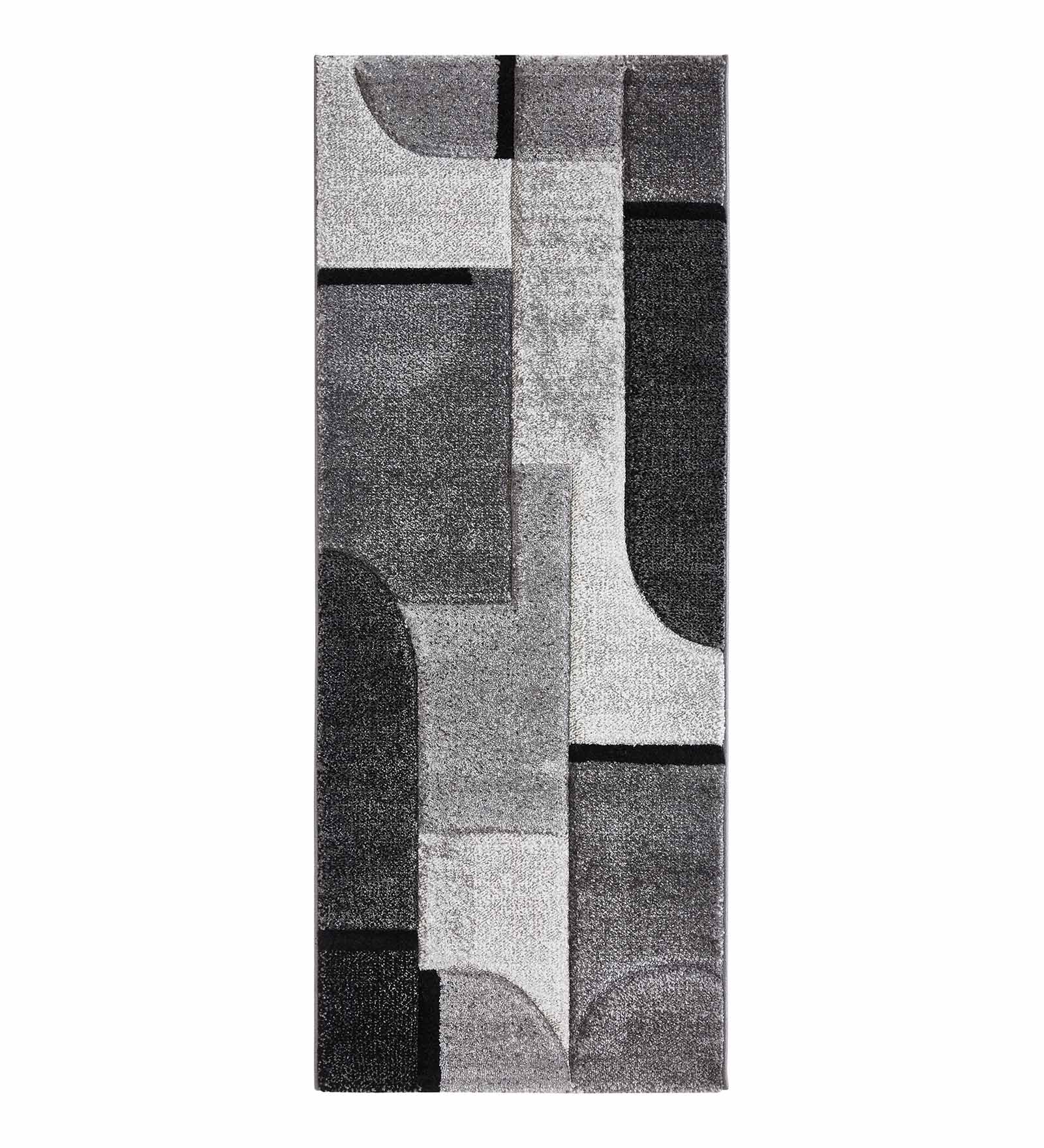 Diamond Geometric Bedside Runner Charcoal and Grey