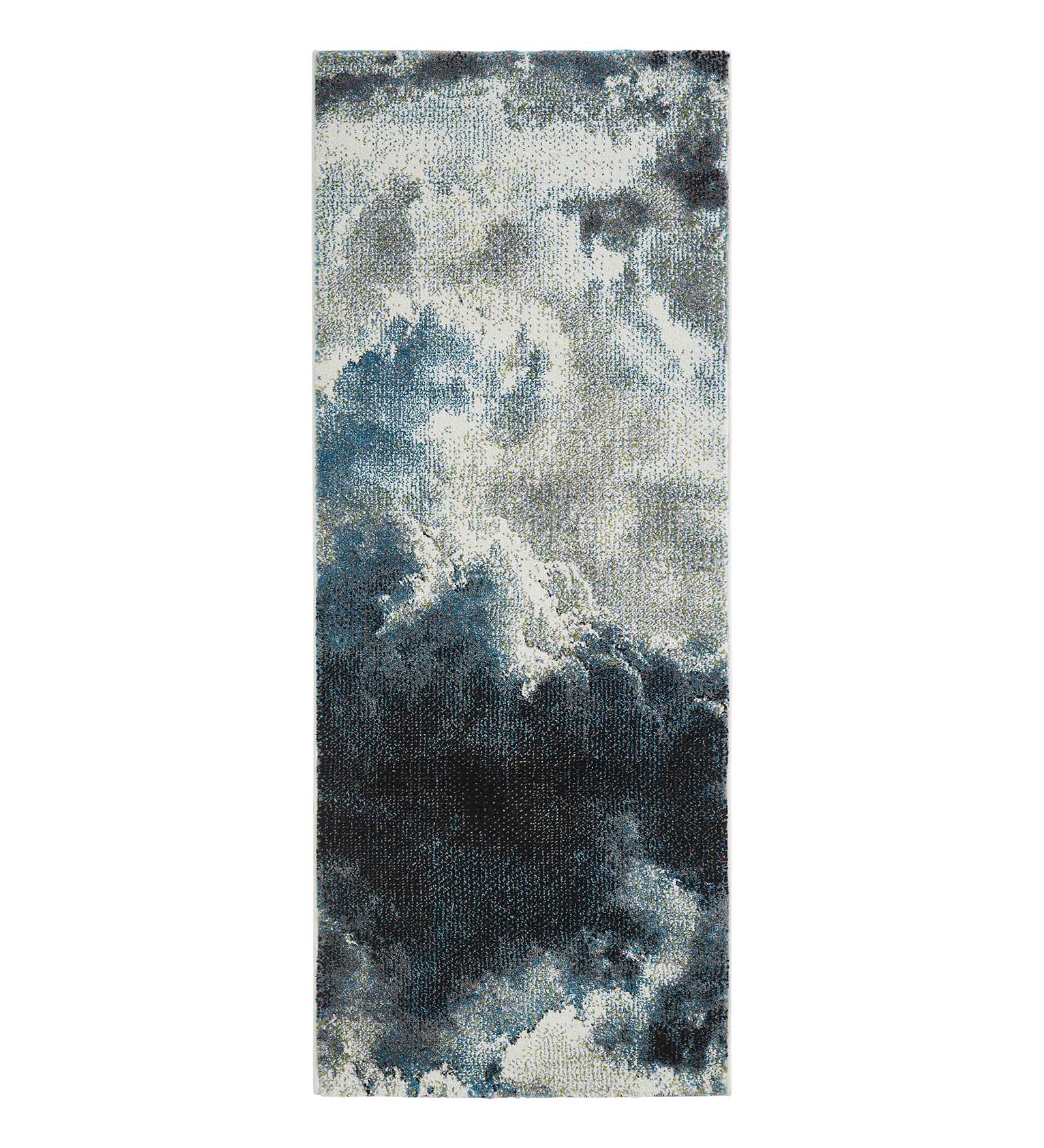 Diamond Abstract Machine Made Runner Blue and Grey