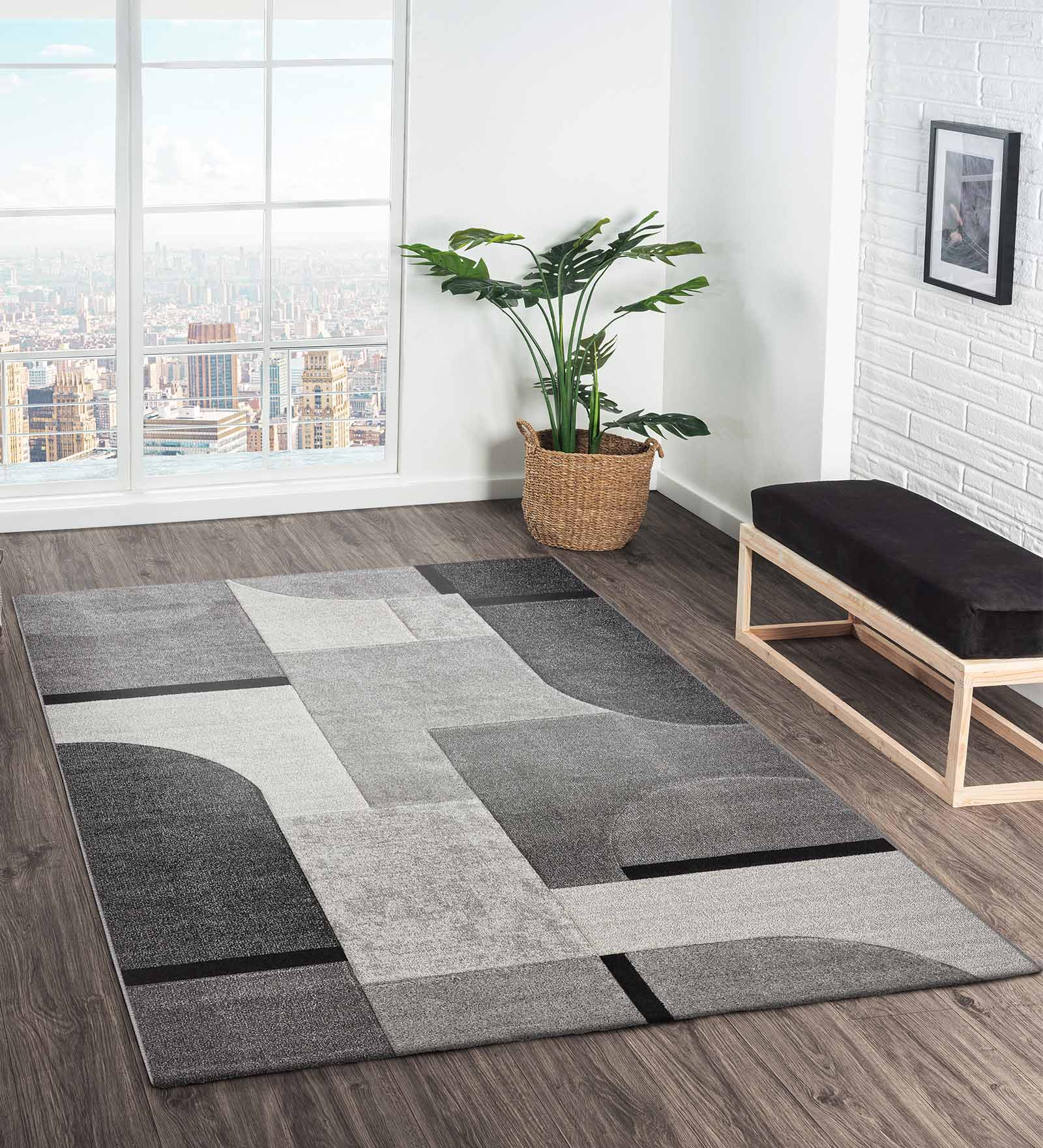 Diamond Geometric Machine Made Carpet Charcoal and Grey